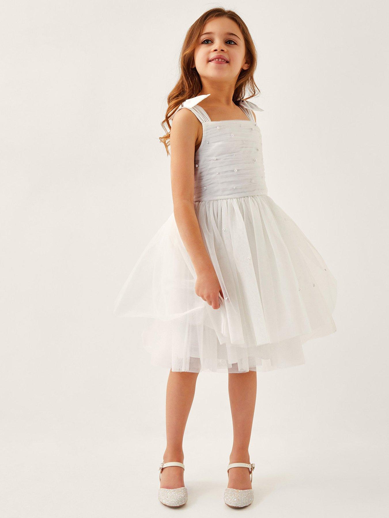 undefined Girls Olivia Pearl Ruched Tulle Dress - Light Cream