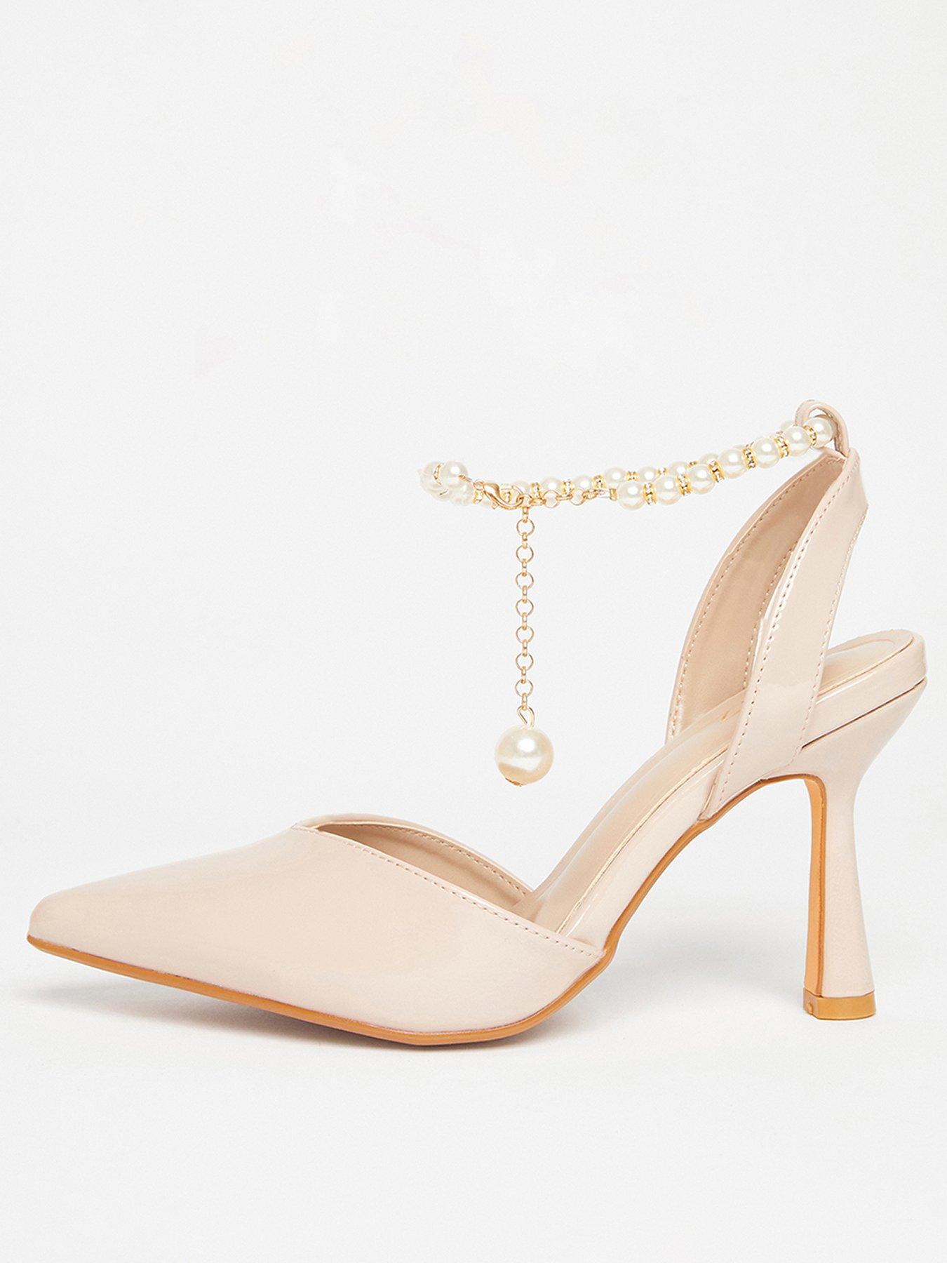 Quiz Nude Pearl Strap Court Heels | Littlewoods