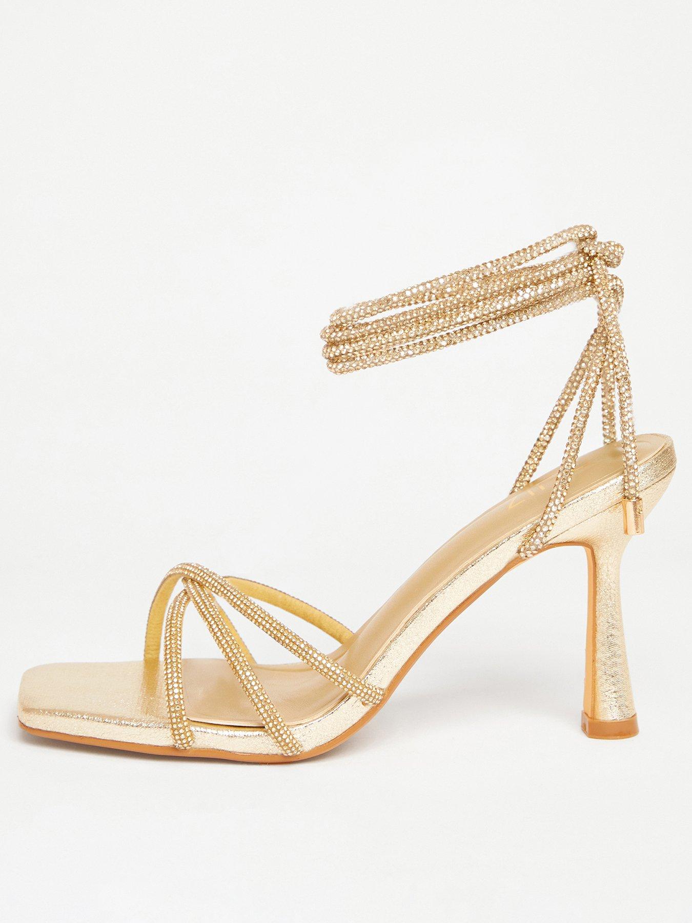 quiz-gold-diamante-lace-up-heels