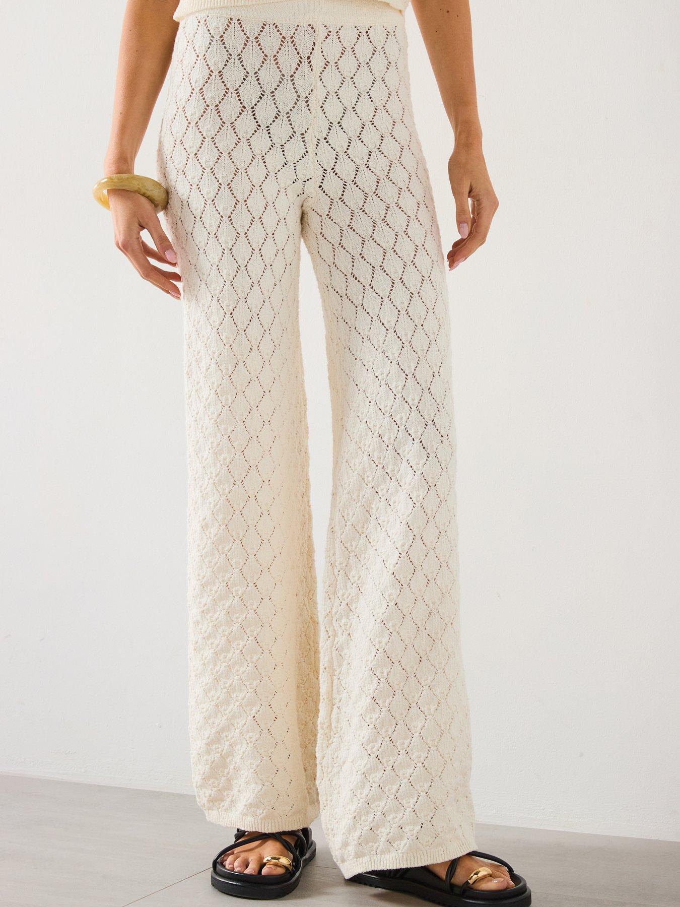 Mango Straight-fit Openwork Knitted Trousers - Cream