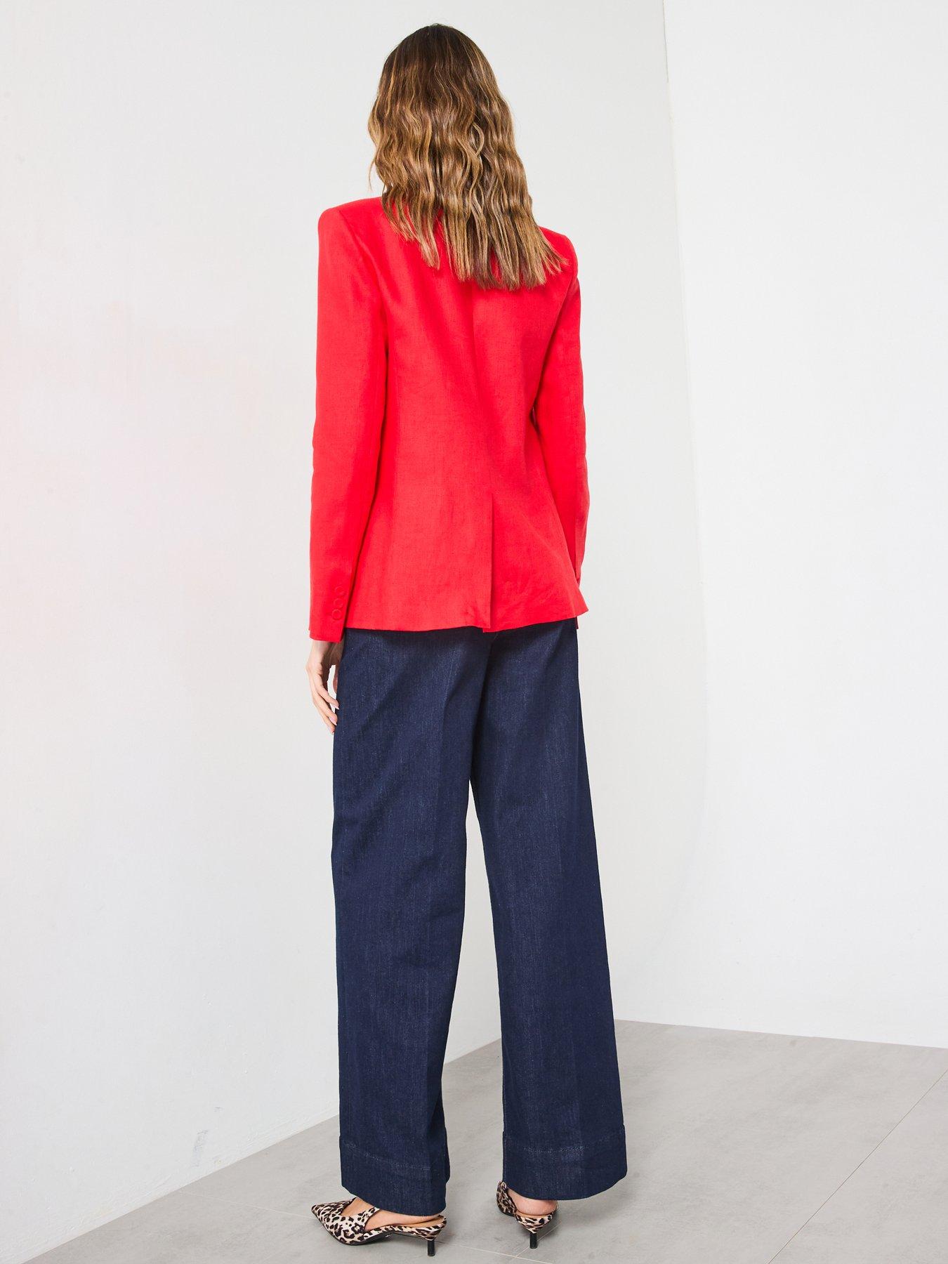 Image 6 of 6 of Mango Double-Breasted Linen Suit Jacket - Red