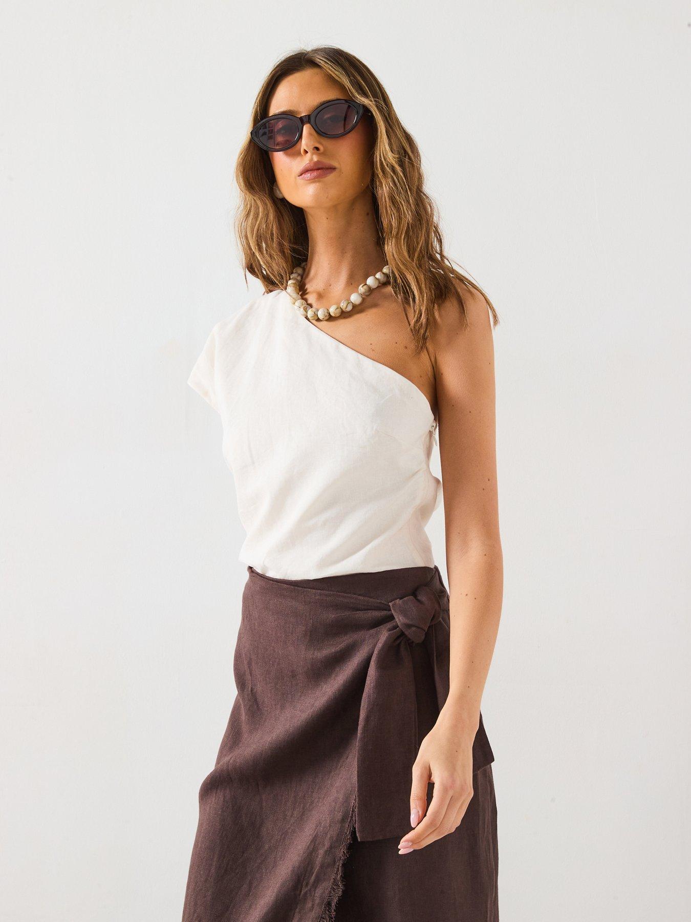 Mango Asymmetrical Linen Top - Cream