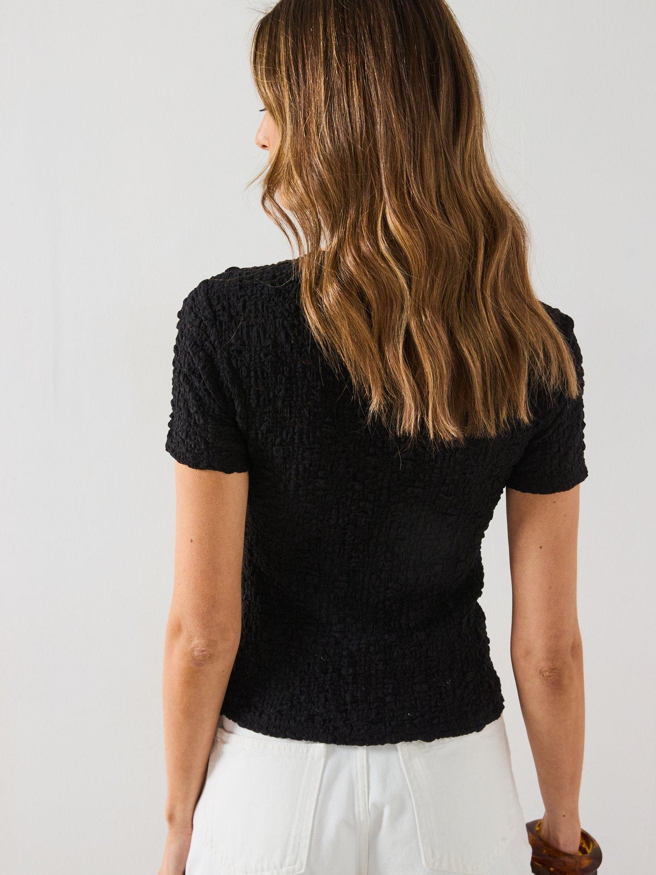 stillFront image of mango-textured-cotton-blend-t-shirt-black