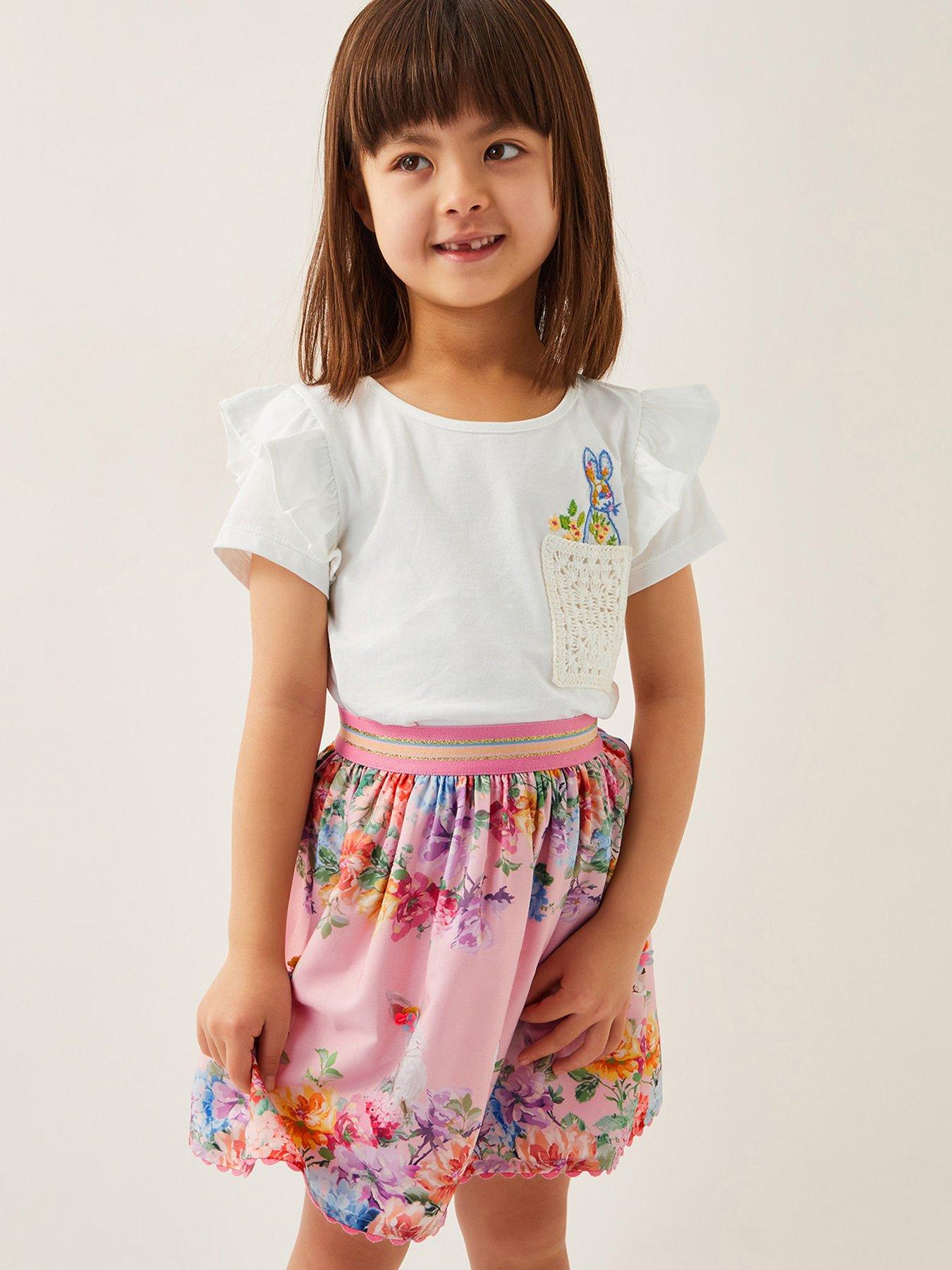  image of monsoon-girls-floral-bunny-skirt-pink