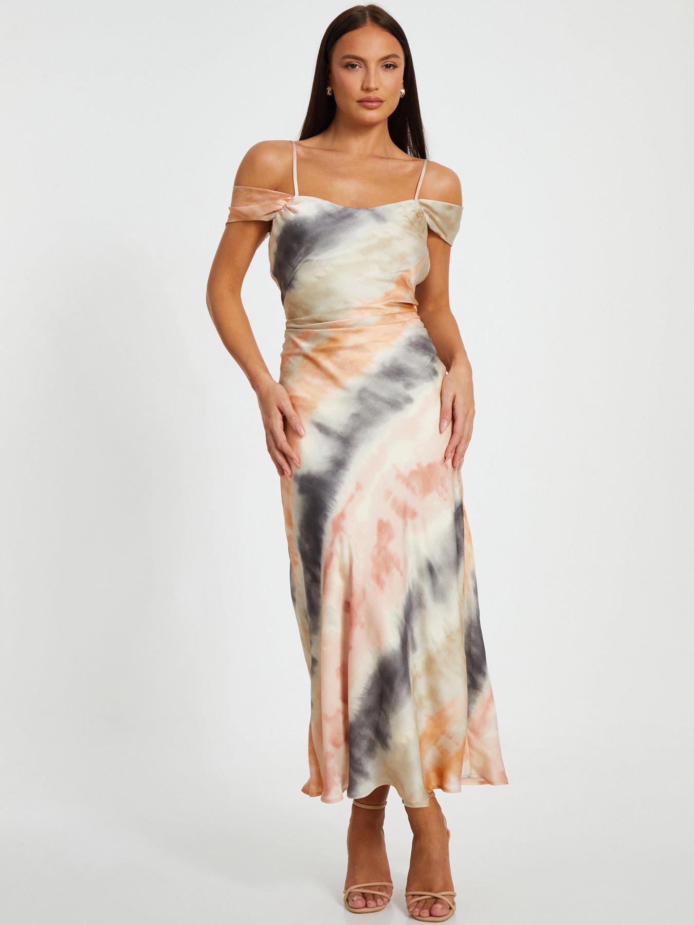 undefined Satin Marble Print Midaxi Dress