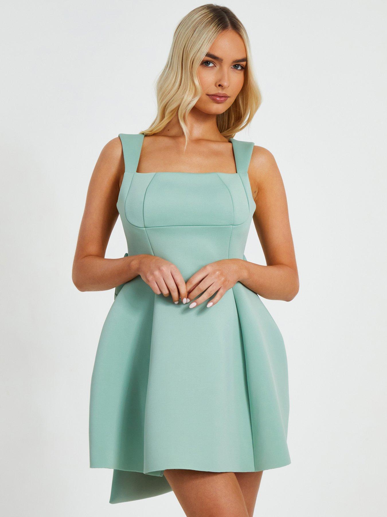 quiz mint green dress Satin Dress Quiz Mint Dress Satin Cami Ruffle Strap Bodycon Dress In Mint  Chi Chi London