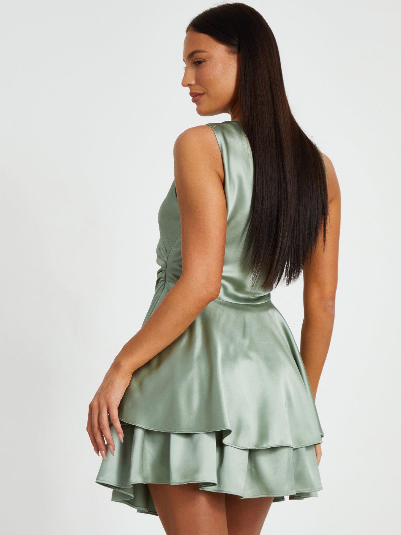 Quiz Sage Satin Frill Skater Dress | Littlewoods