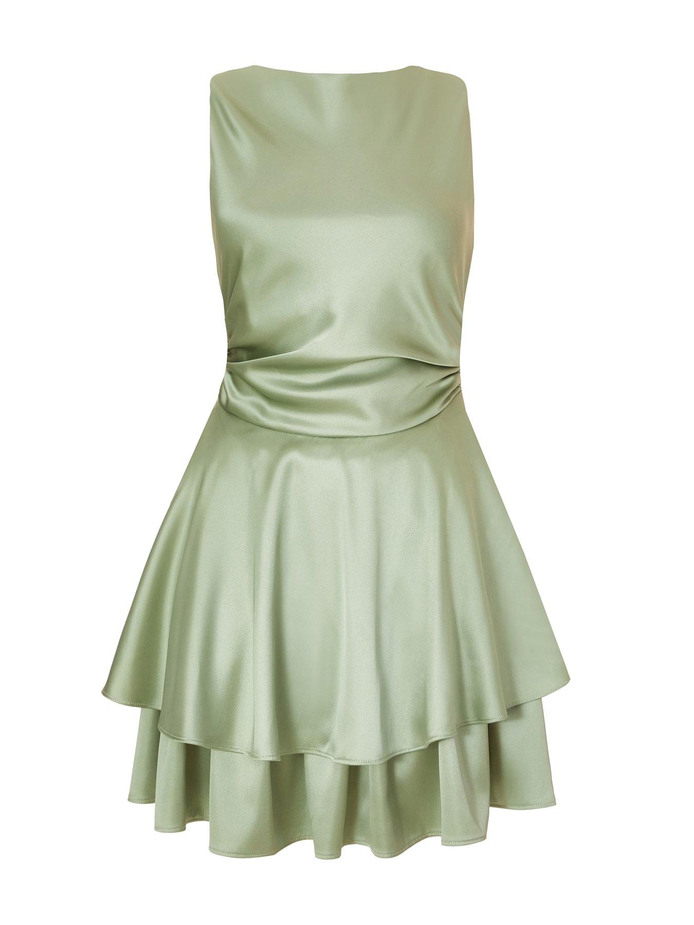 Quiz Sage Satin Frill Skater Dress | Littlewoods