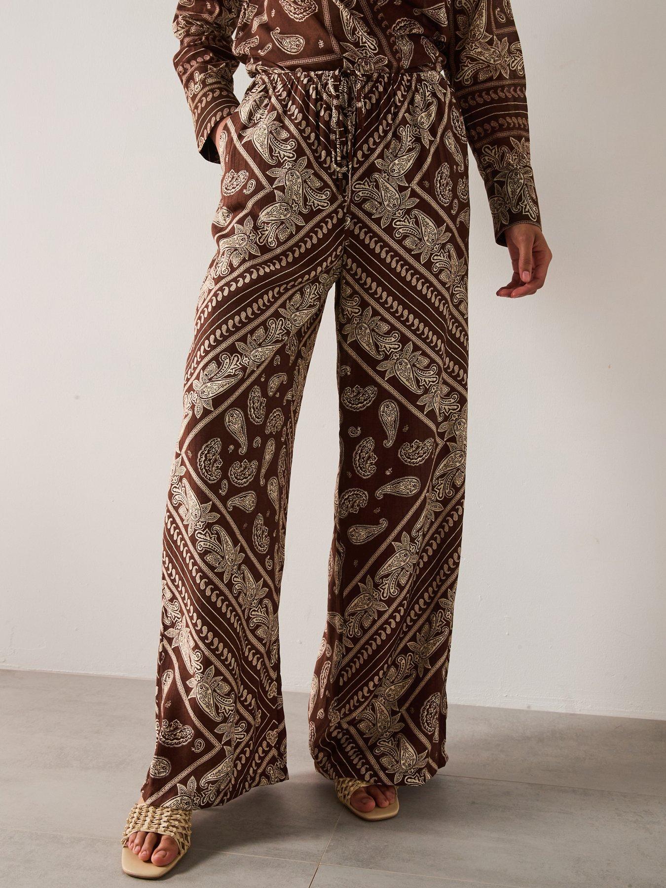 Mango Paisley Wide Leg Pants - Brown