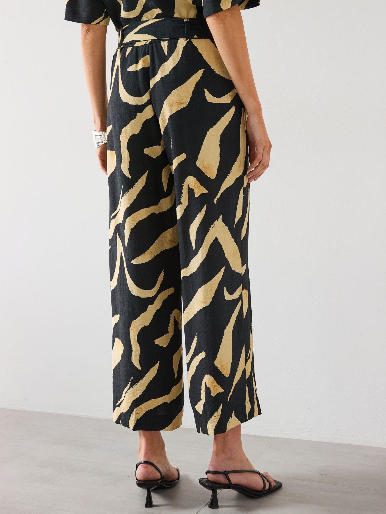 stillFront image of mango-printed-straight-fit-trousers-with-belt-black