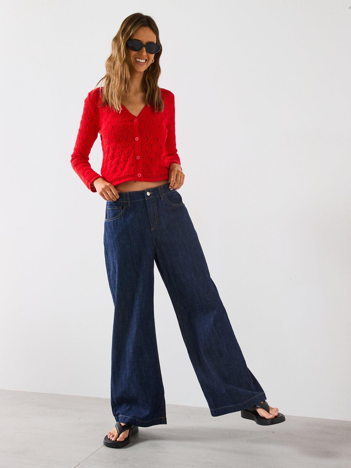  image of mango-wide-leg-mid-rise-jeans-blue