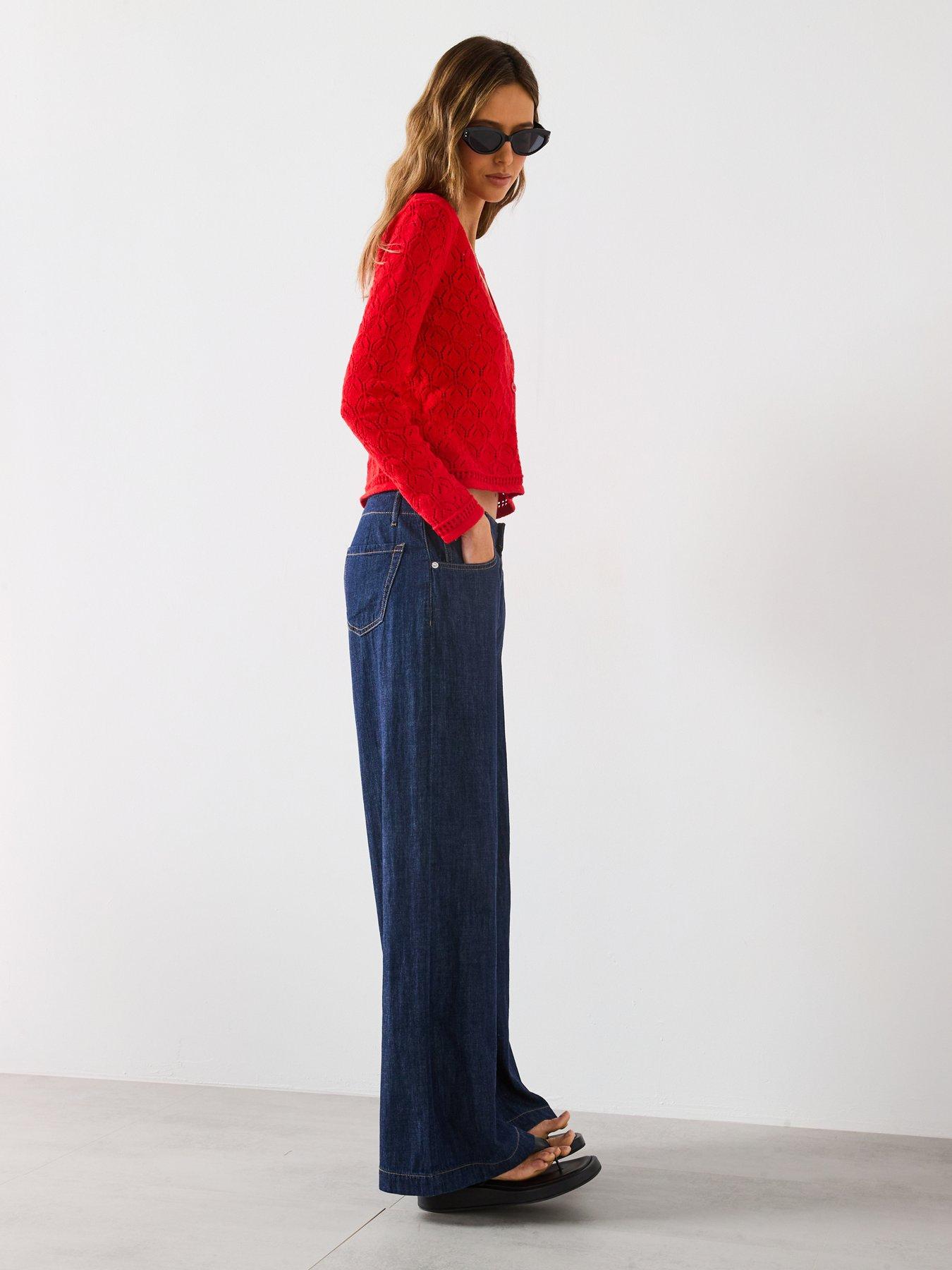  image of mango-wide-leg-mid-rise-jeans-blue