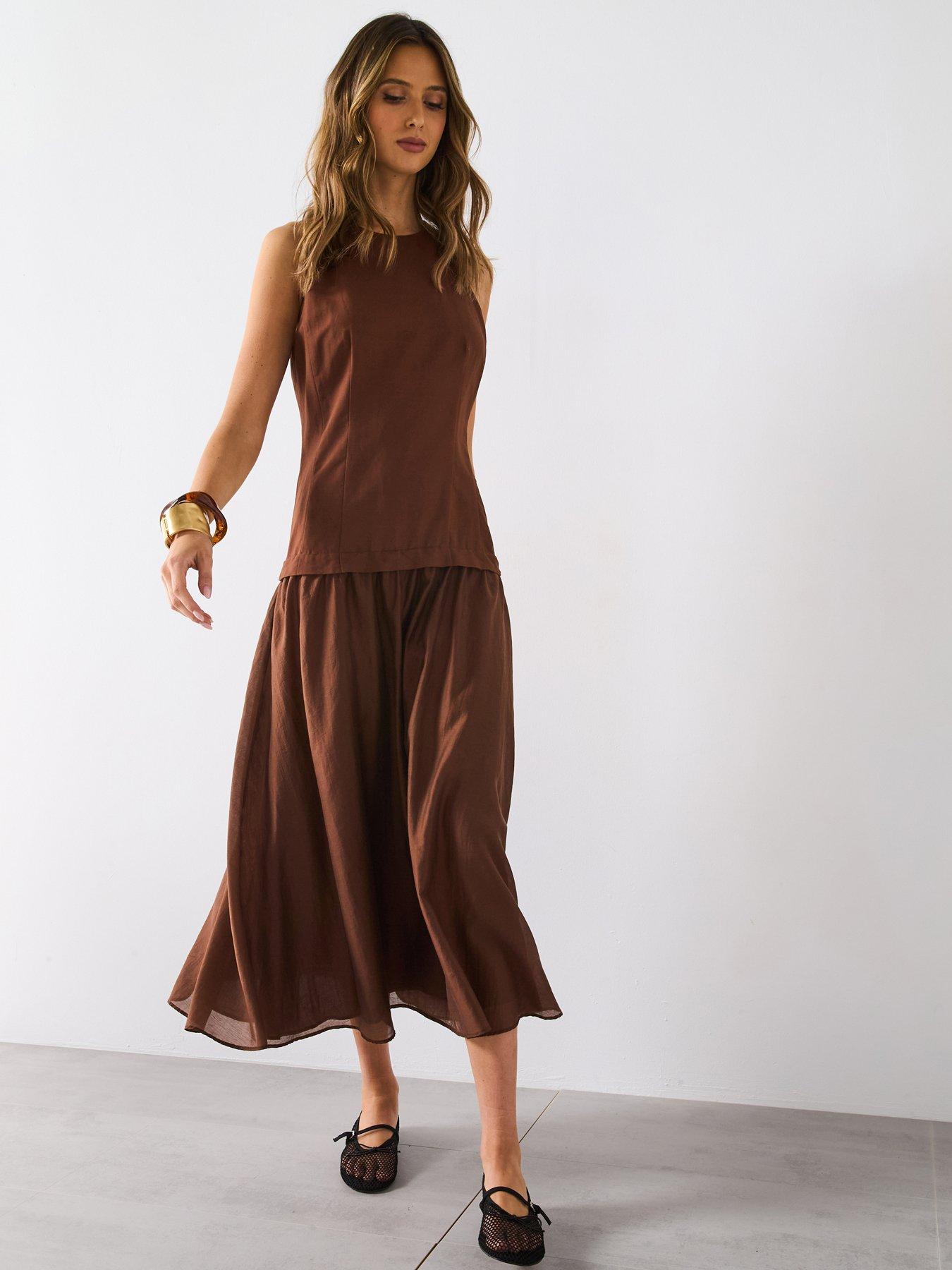 undefined Longline Midi Dress - Brown