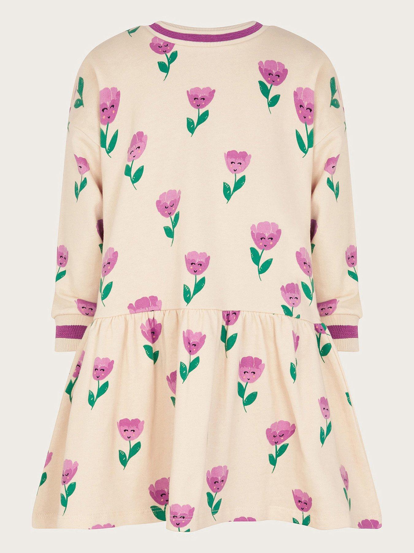  image of monsoon-girls-tulip-print-sweatshirt-dress-pink
