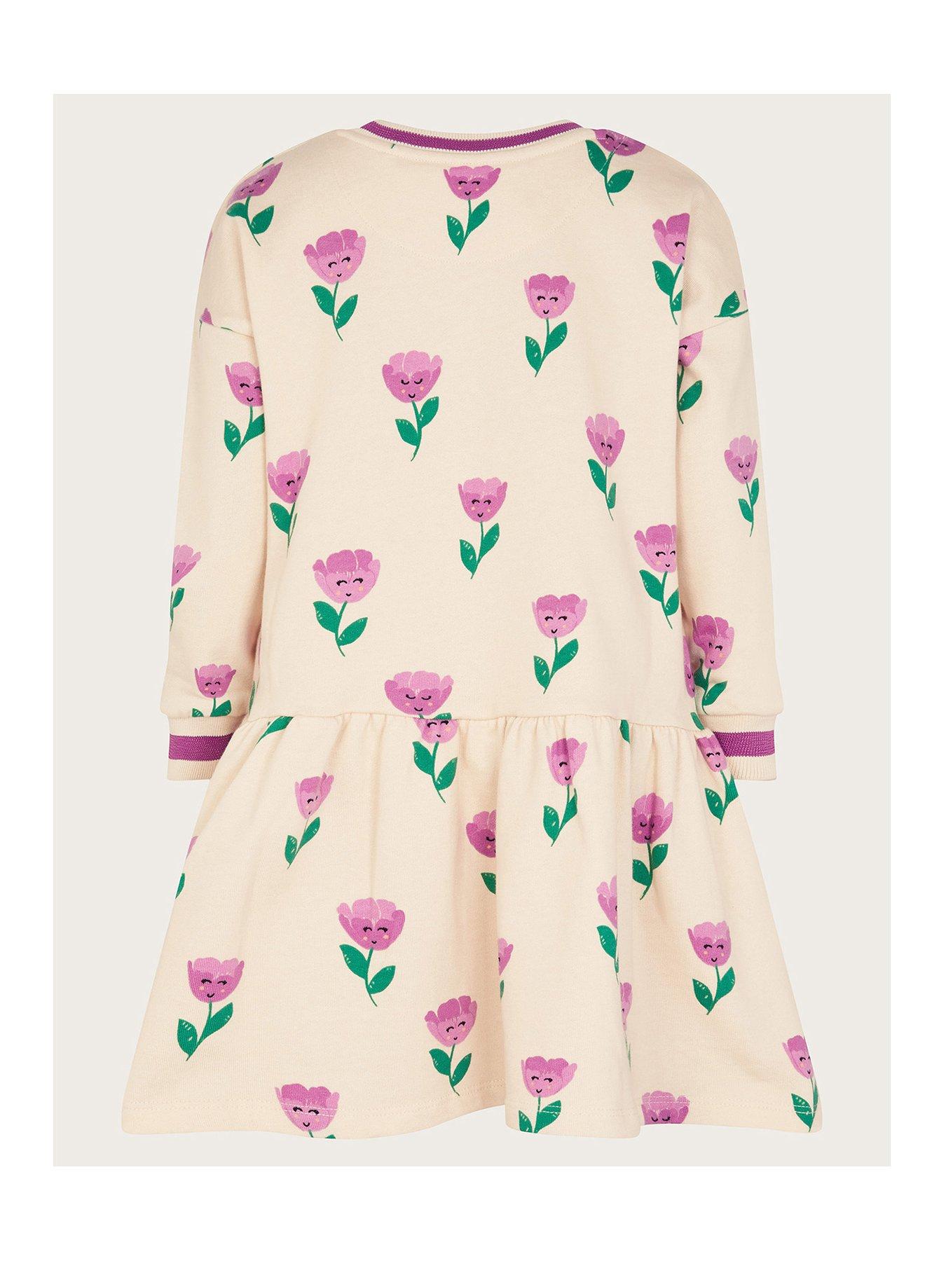  image of monsoon-girls-tulip-print-sweatshirt-dress-pink