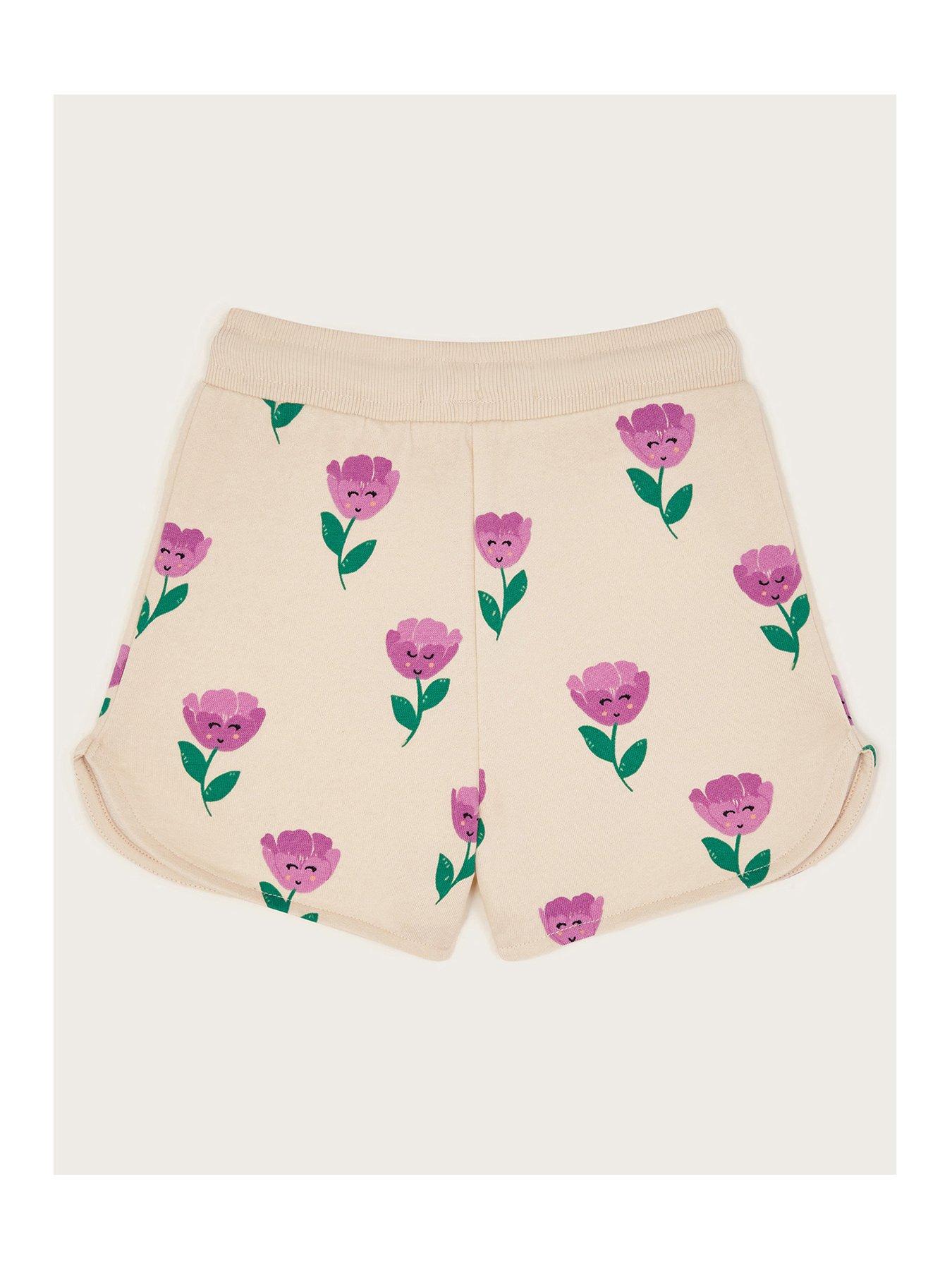  image of monsoon-girls-tulip-print-jersey-co-ord-shorts-pink