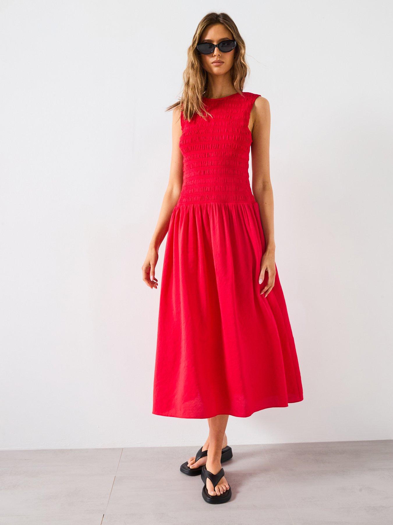 Mango Flare Dress With Gathered Body - Red