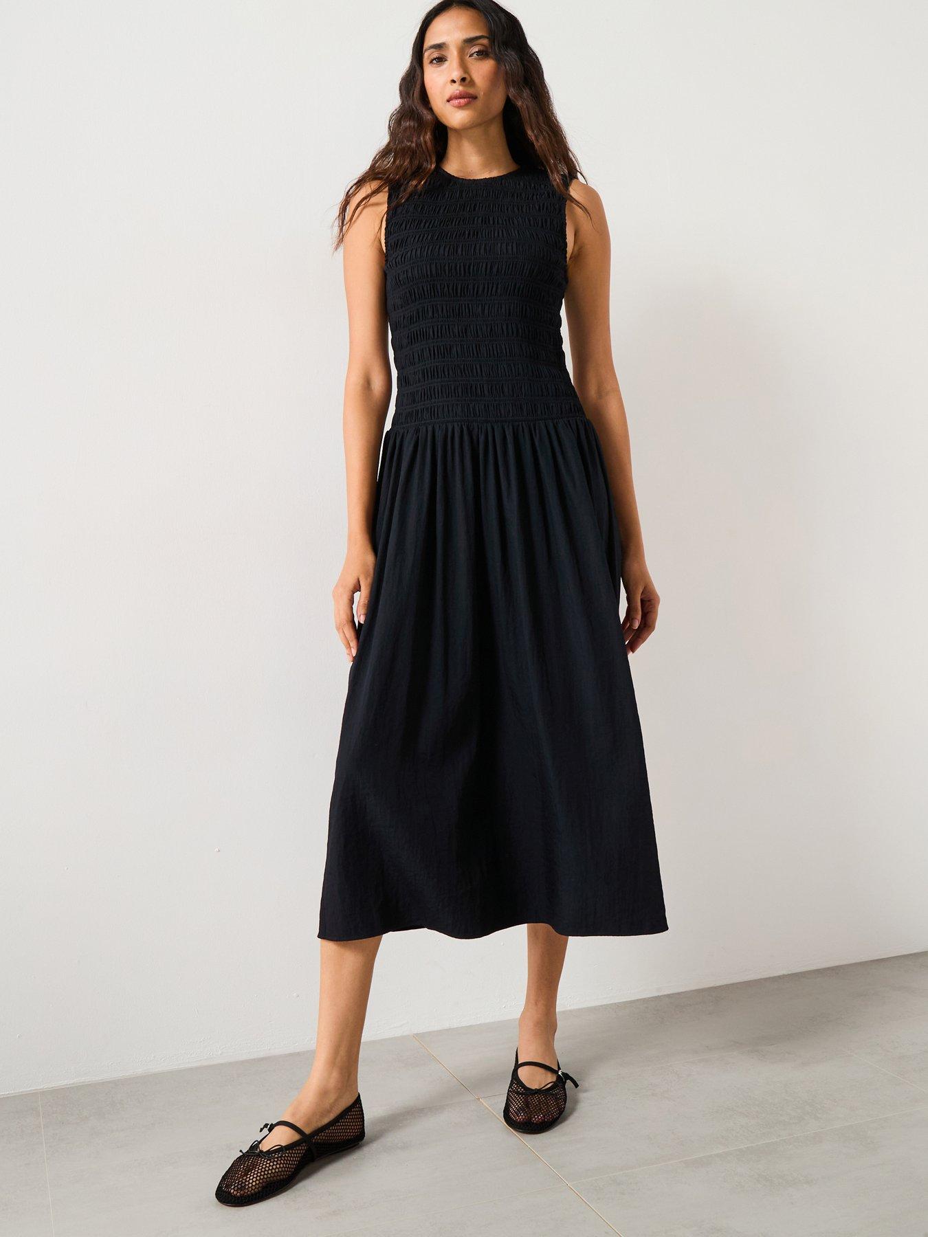 undefined Flared Dress With Gathered Body - Black