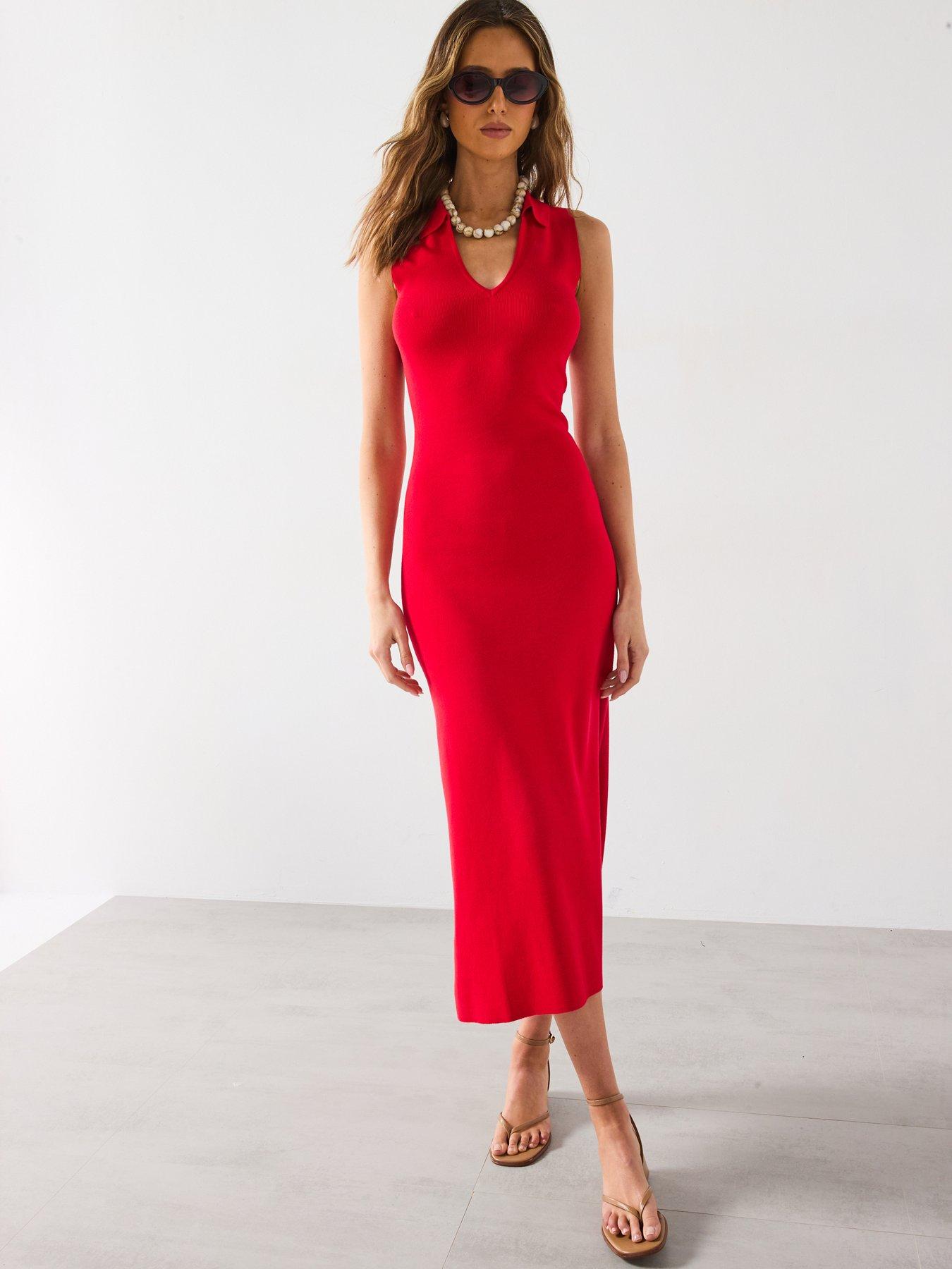 open lace back dress Red sleeveless midi-dress with straps by Mango – Shaws main image 0