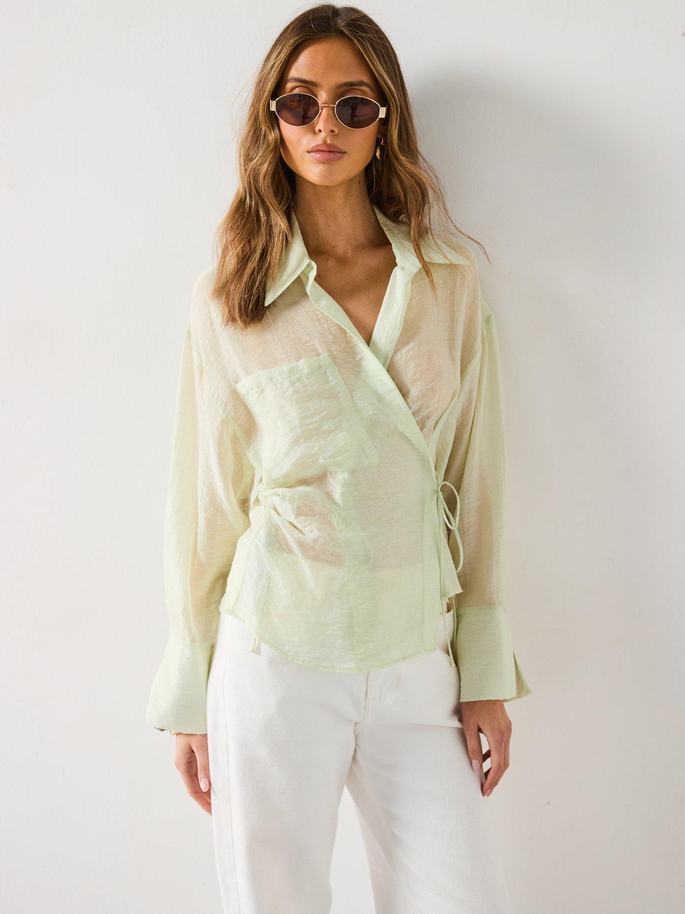 Mango Cross-Over Lyocell Shirt With Bow Closure - Aqua Green