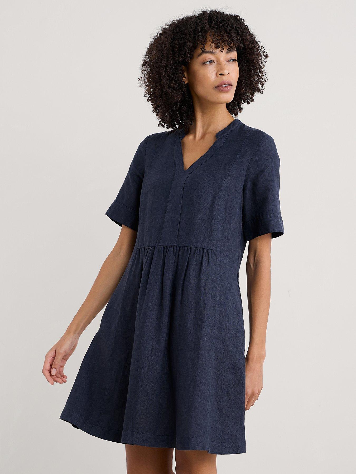 undefined Draw Kiln Linen Dress - Navy
