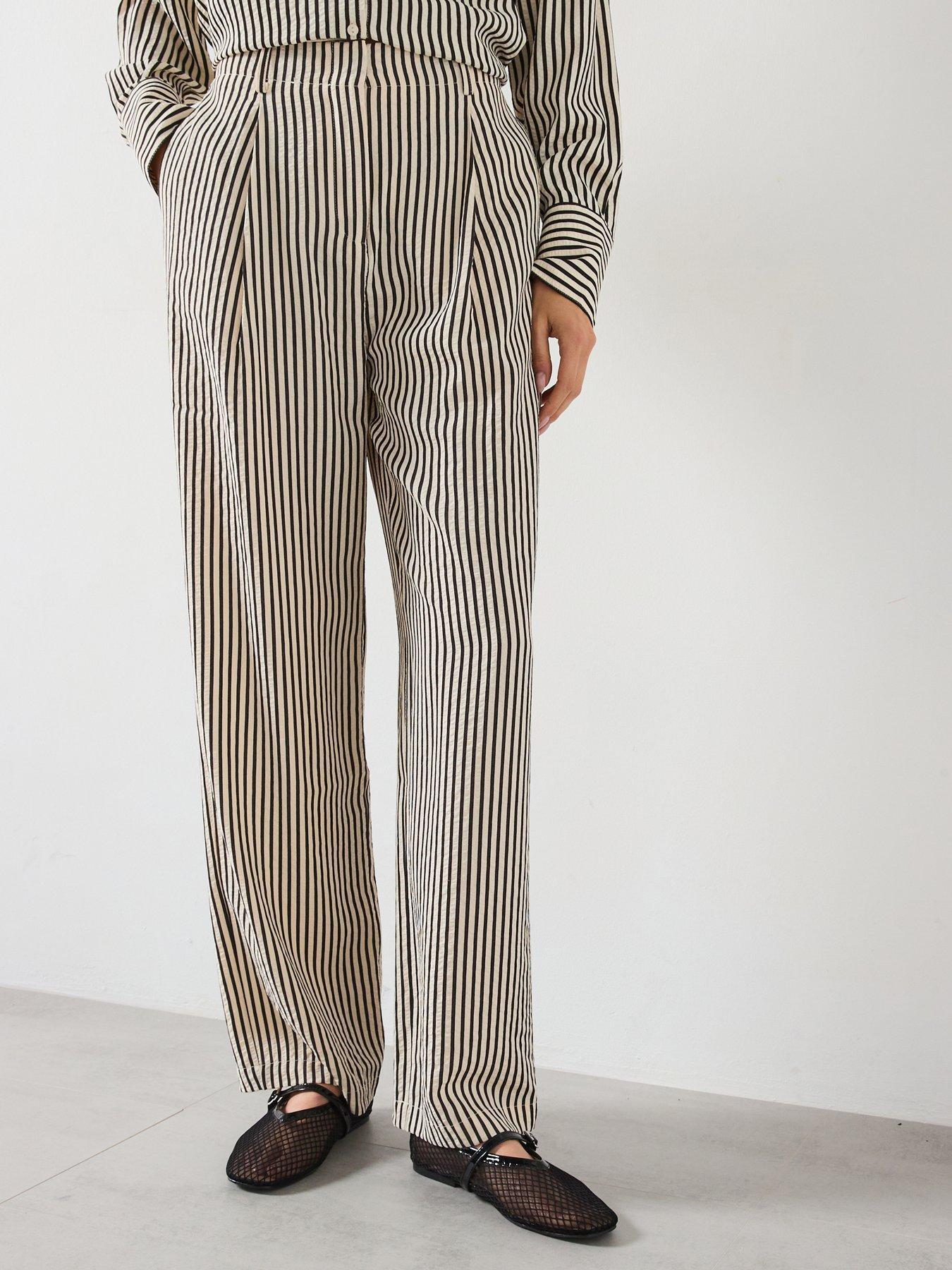 undefined Texture Striped Trousers - Cream