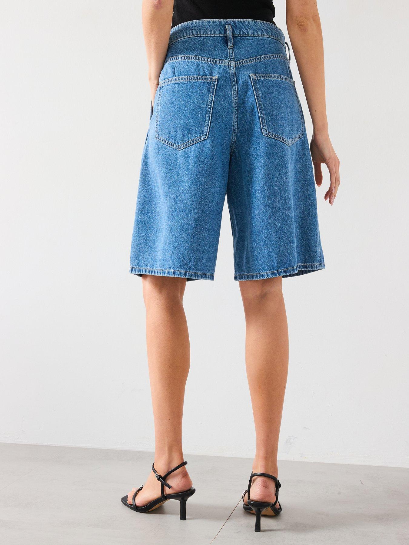 stillFront image of mango-bermuda-wide-leg-darts-shorts-blue