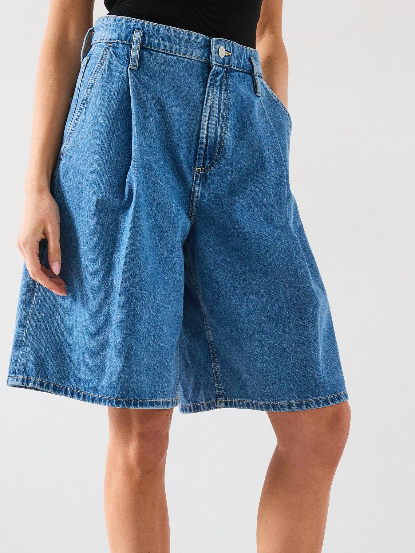  image of mango-bermuda-wide-leg-darts-shorts-blue