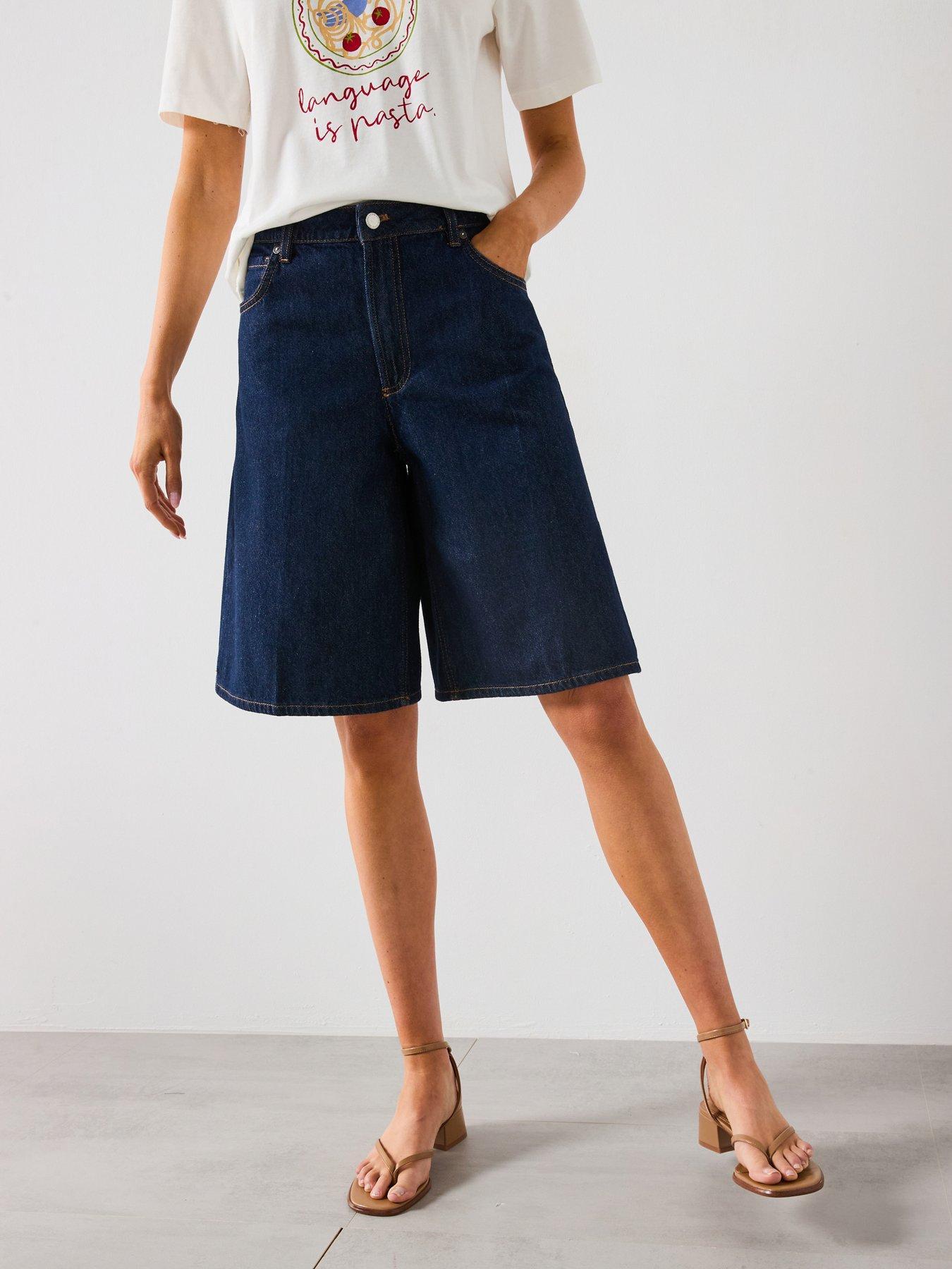 Mango High Waisted Rinse Wash Bermuda Shorts - Blue