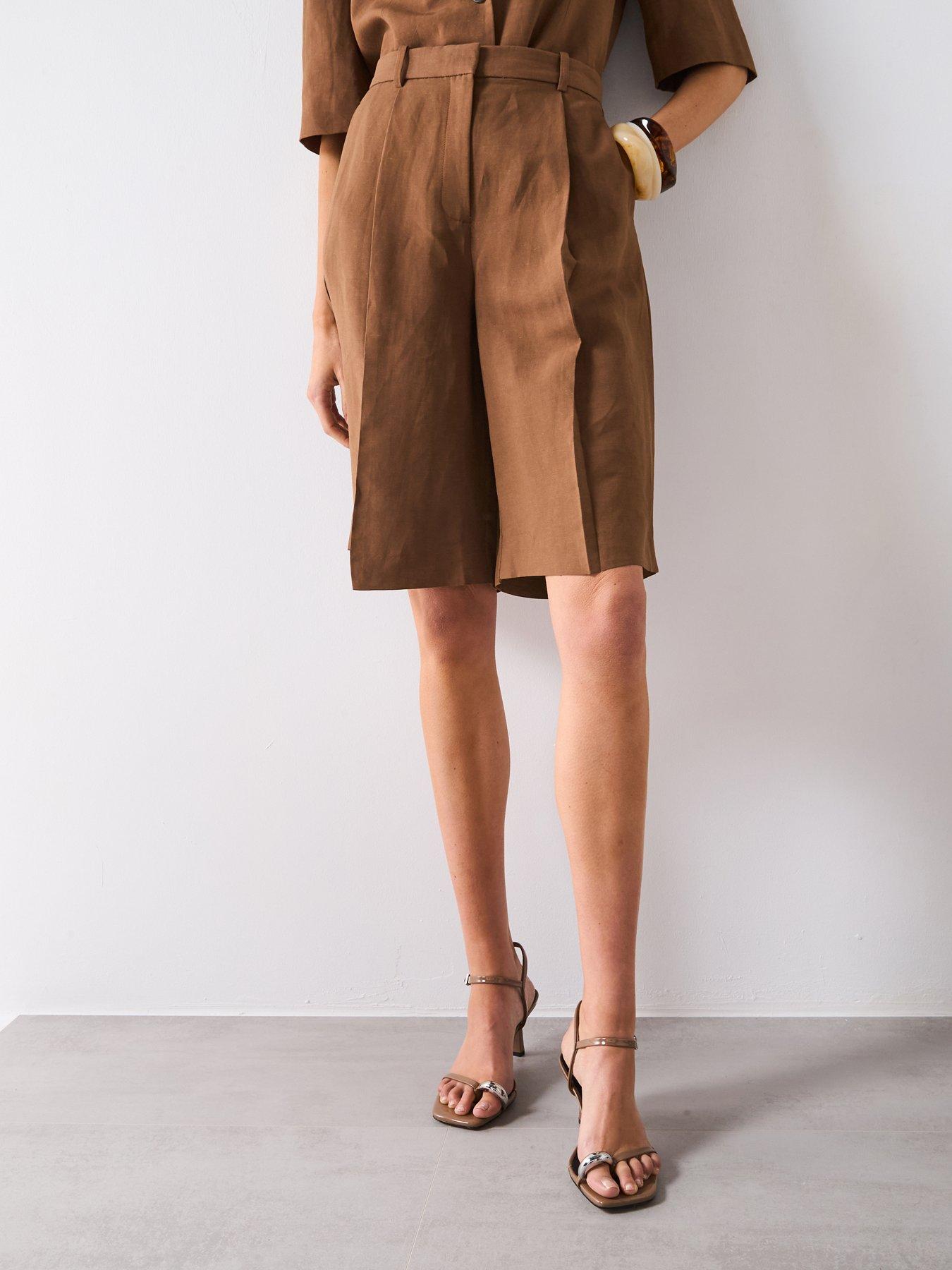  image of mango-linen-blend-suit-bermuda-shorts-brown