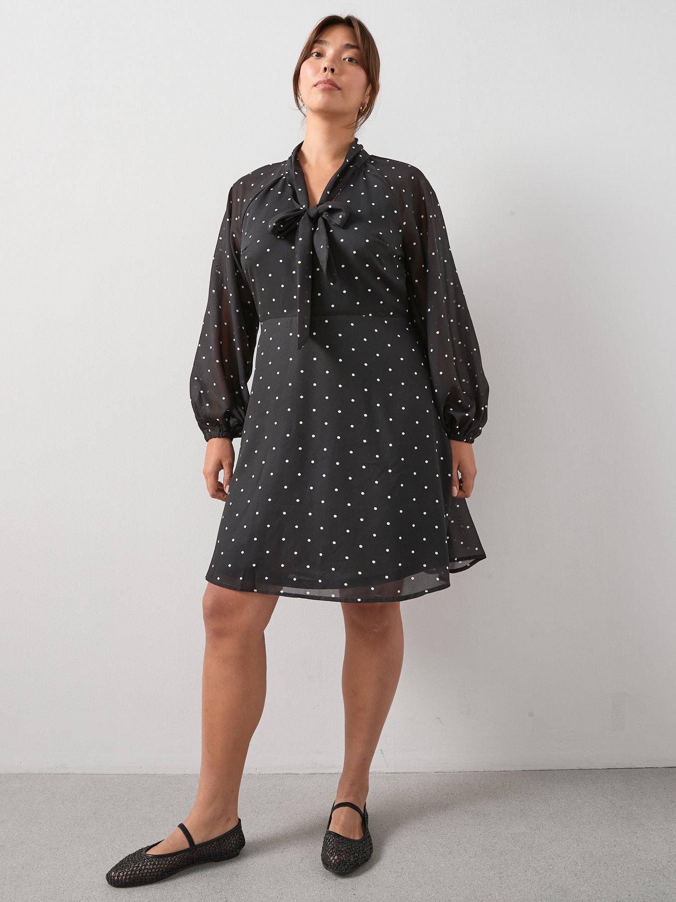 Image 3 of 6 of The Very Collection Curve Tie Neck Mini Dress - Print