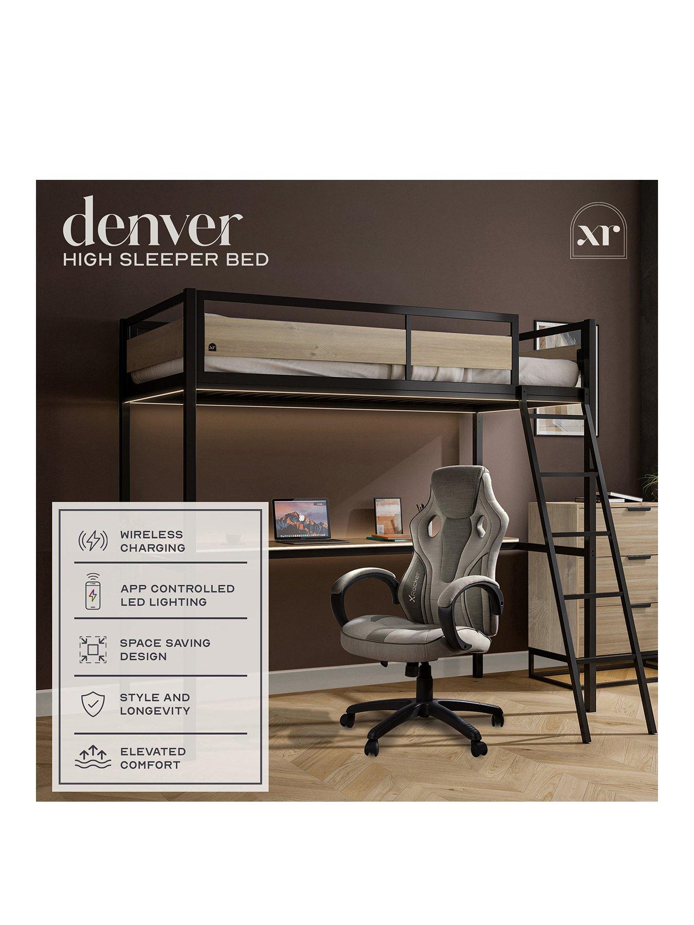 undefined Denver Single High Sleeper Bed with Wireless Charging and LED lights - Oak/Black