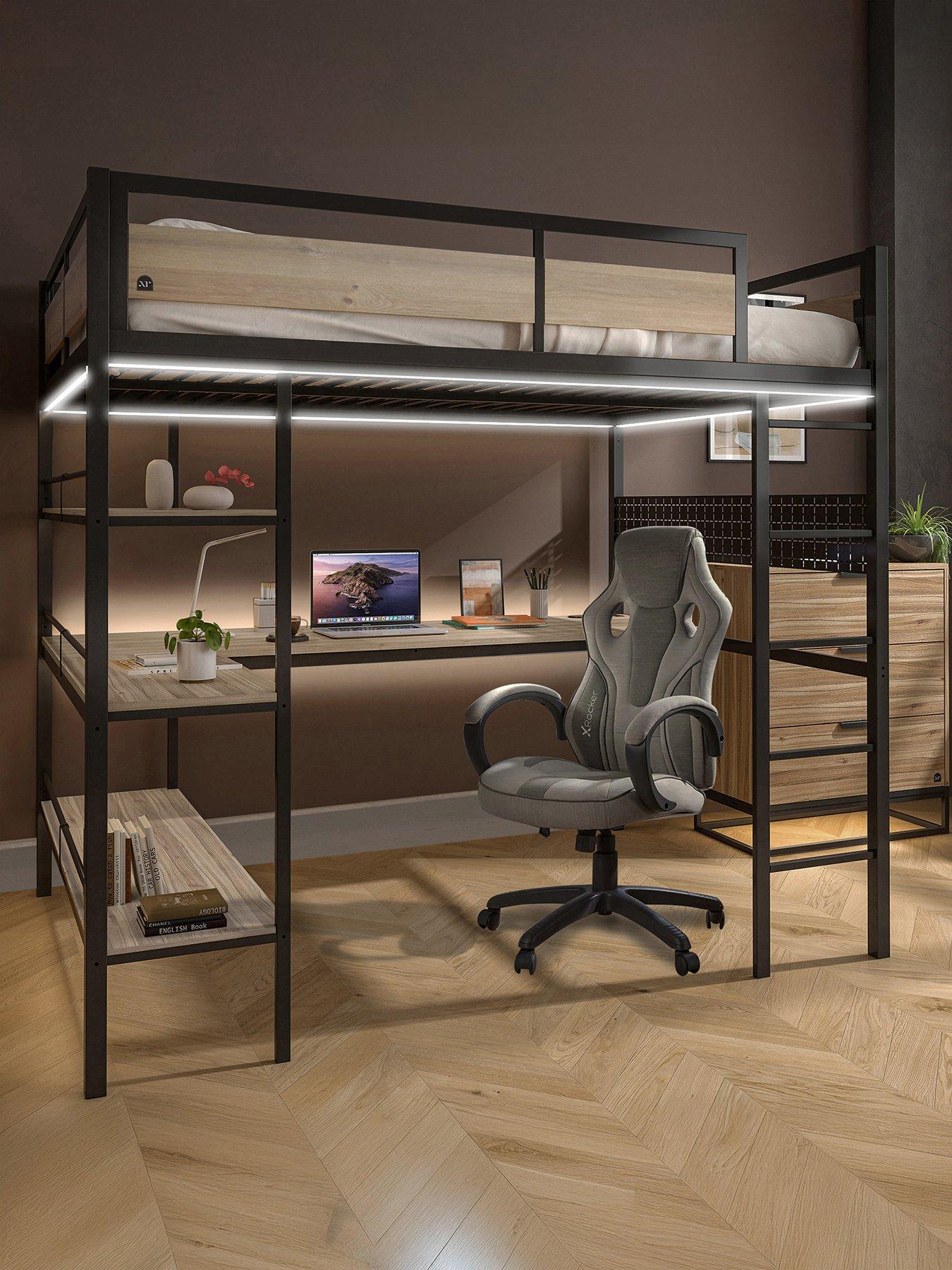 undefined Denver High Sleeper Bed with Wireless Charging and LED lights - Oak/Black