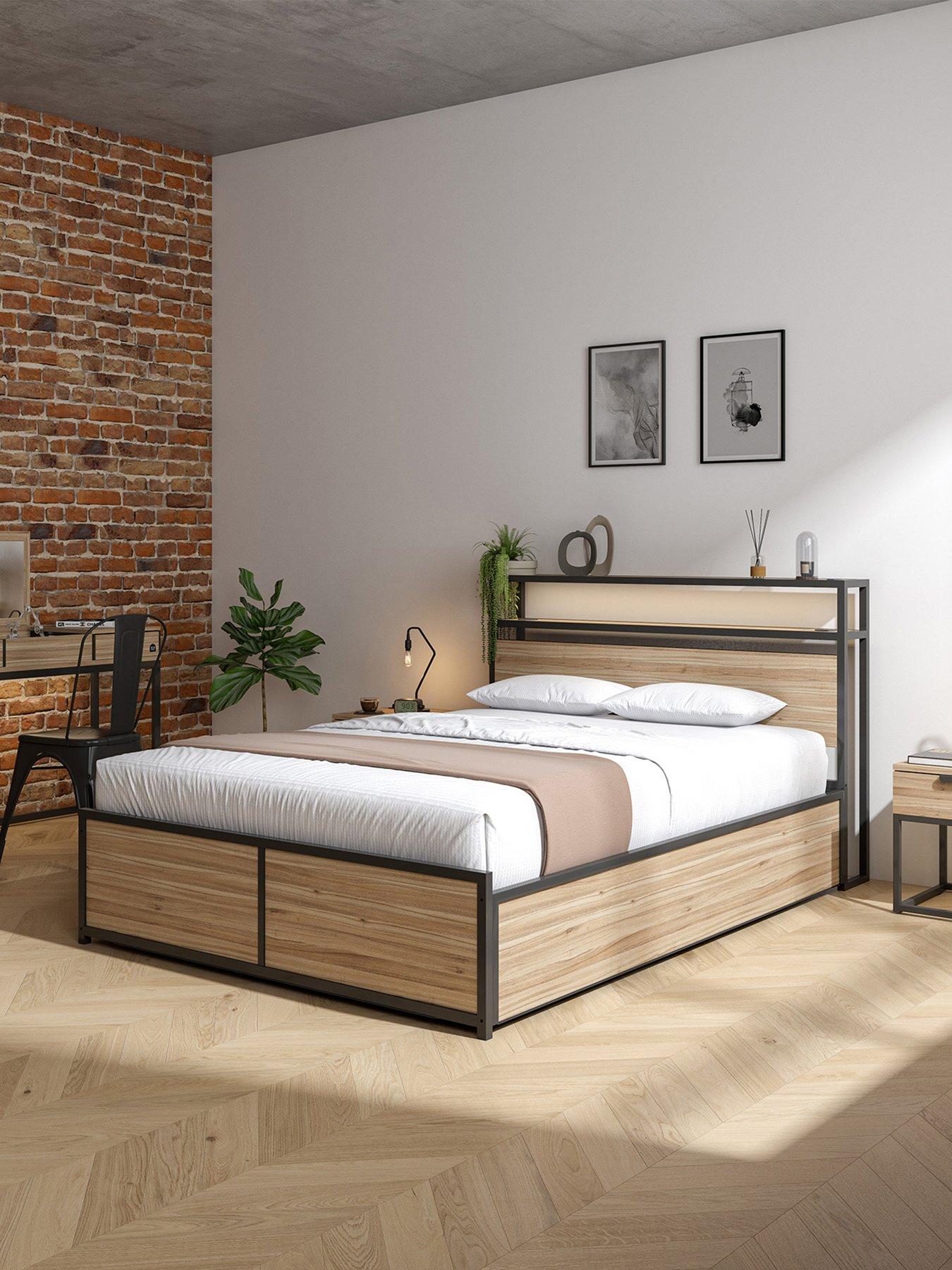 Image 1 of 7 of XR Living Denver Ottoman Bed With Wireless Charging and App Controlled LED - Oak/Black