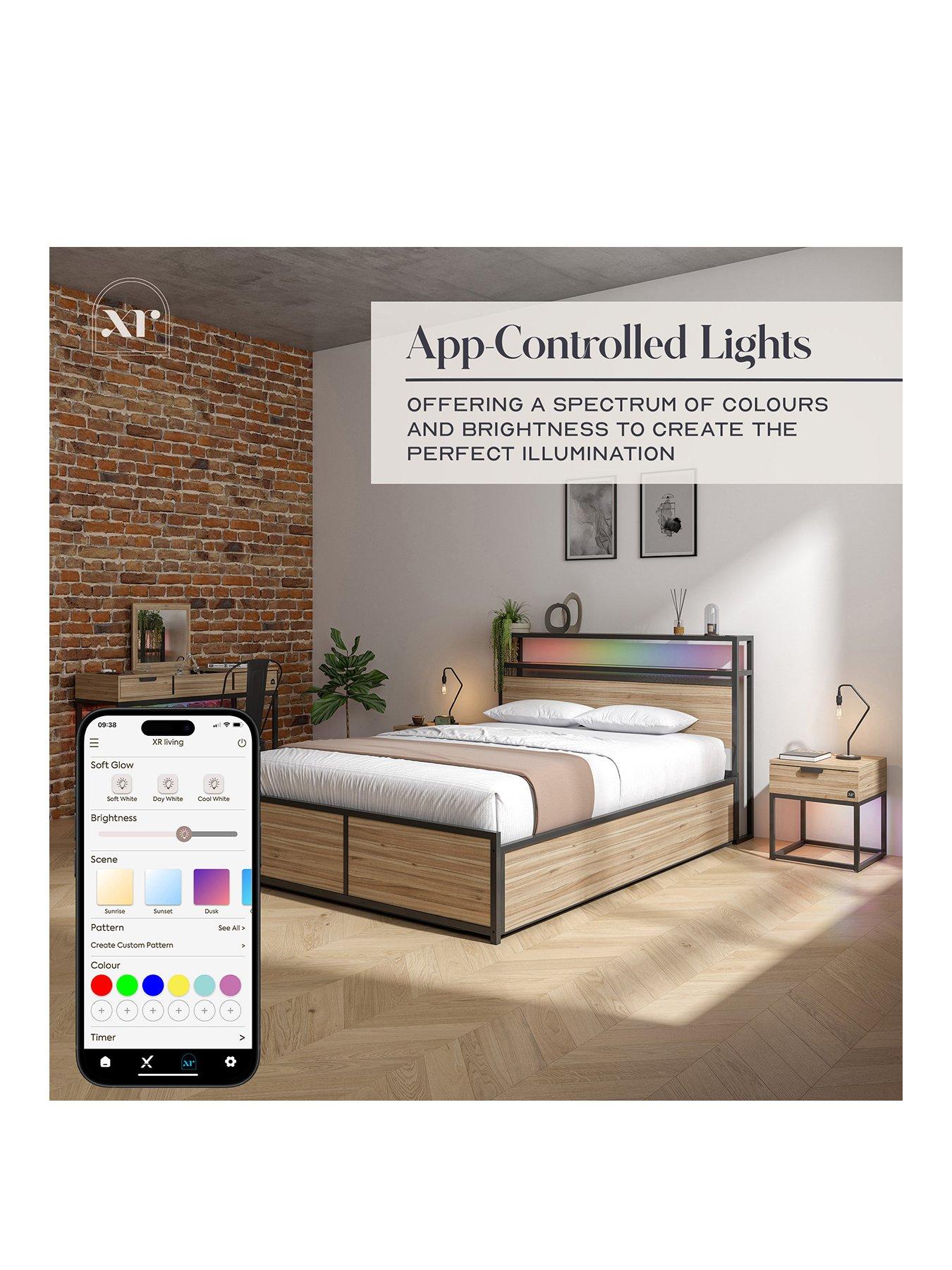 Image 2 of 7 of XR Living Denver Ottoman Bed With Wireless Charging and App Controlled LED - Oak/Black