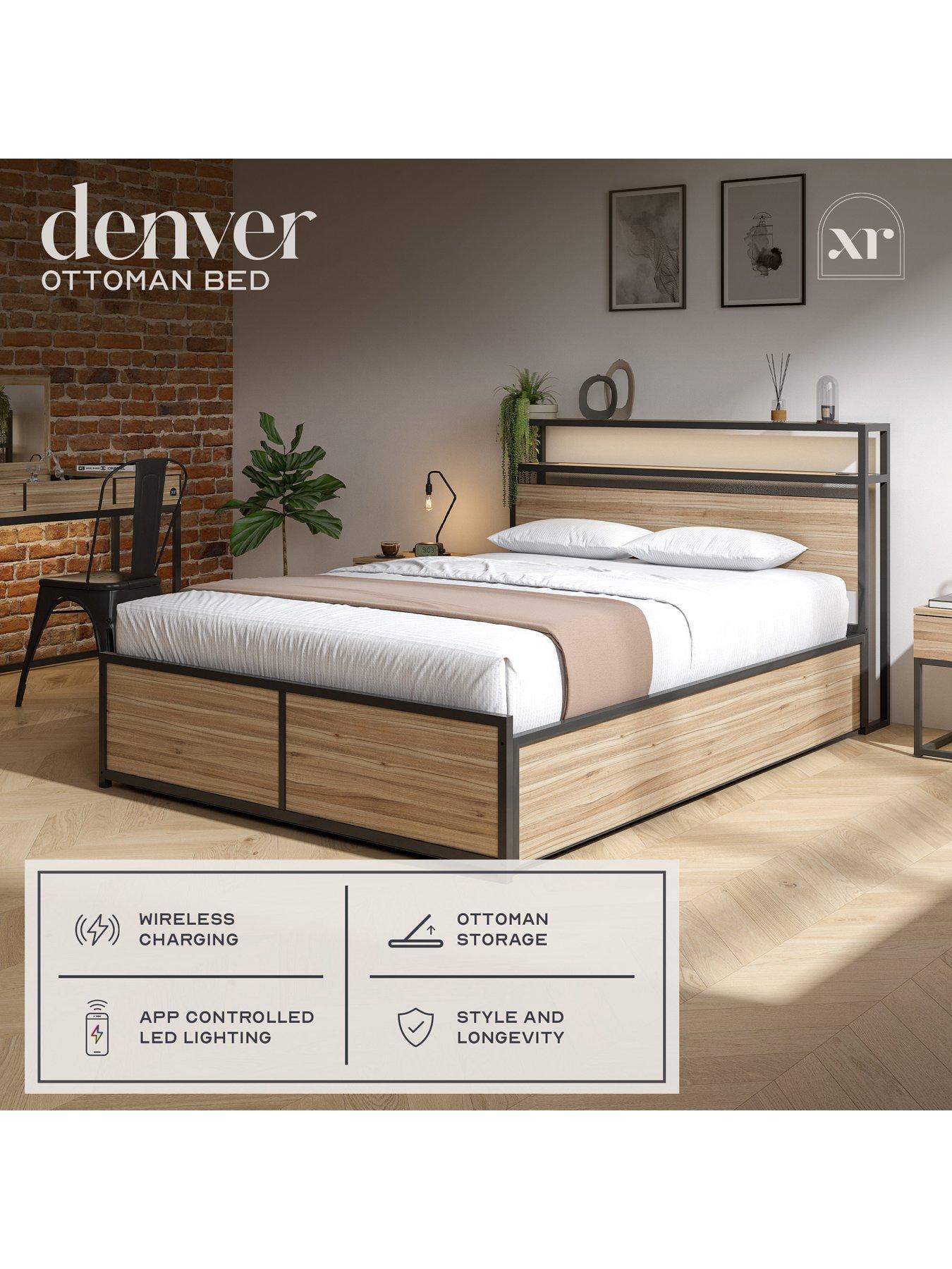Image 3 of 7 of XR Living Denver Ottoman Bed With Wireless Charging and App Controlled LED - Oak/Black