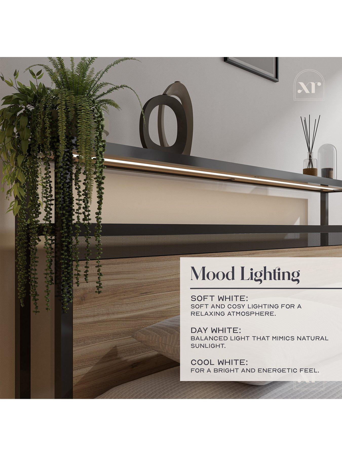 Image 4 of 7 of XR Living Denver Ottoman Bed With Wireless Charging and App Controlled LED - Oak/Black