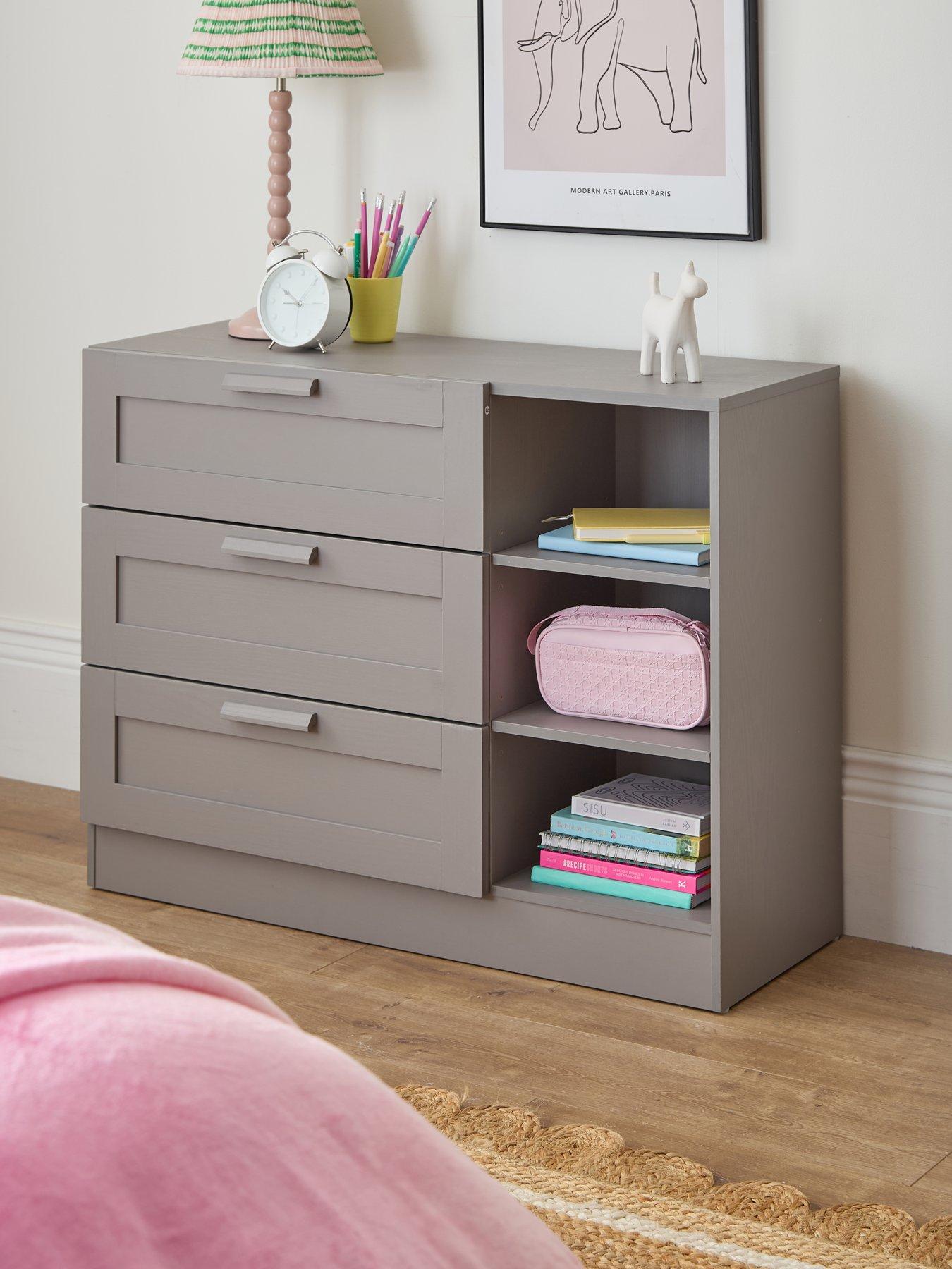 Very Home Taryn Kids 3 Drawer, 3 Shelf Chest - Grey