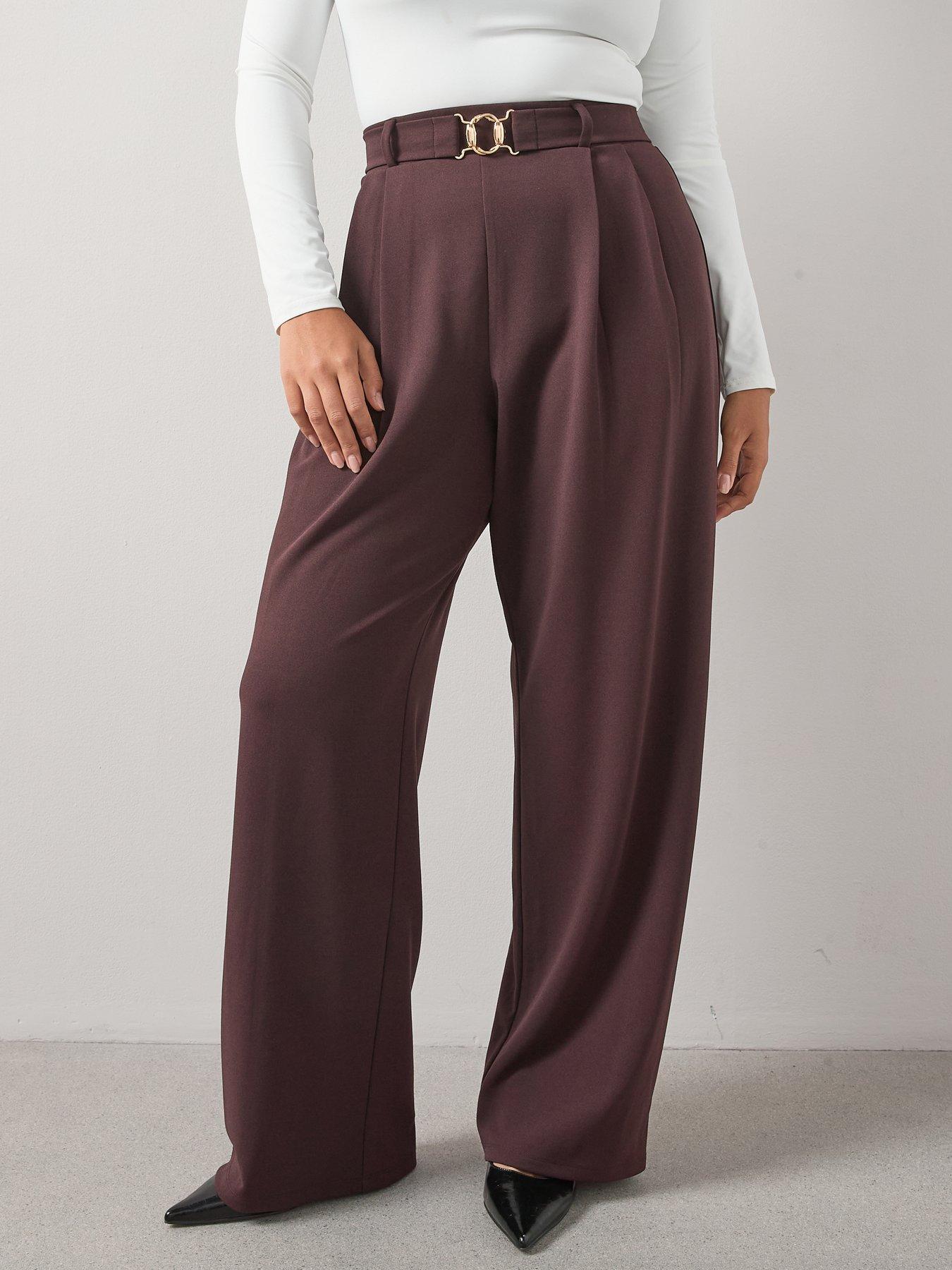 Image 1 of 6 of V by Very Curve Buckle Detail Stretch Wide Leg Trouser - Brown