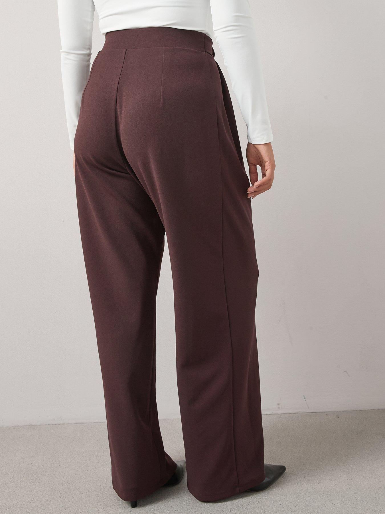 Image 2 of 6 of V by Very Curve Buckle Detail Stretch Wide Leg Trouser - Brown