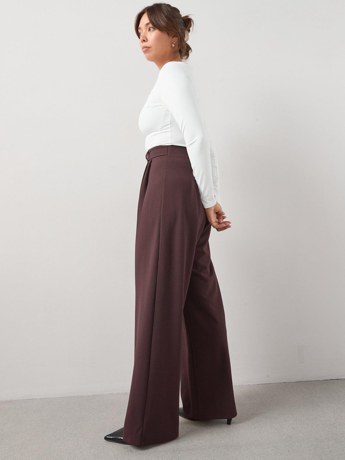 Image 6 of 6 of V by Very Curve Buckle Detail Stretch Wide Leg Trouser - Brown