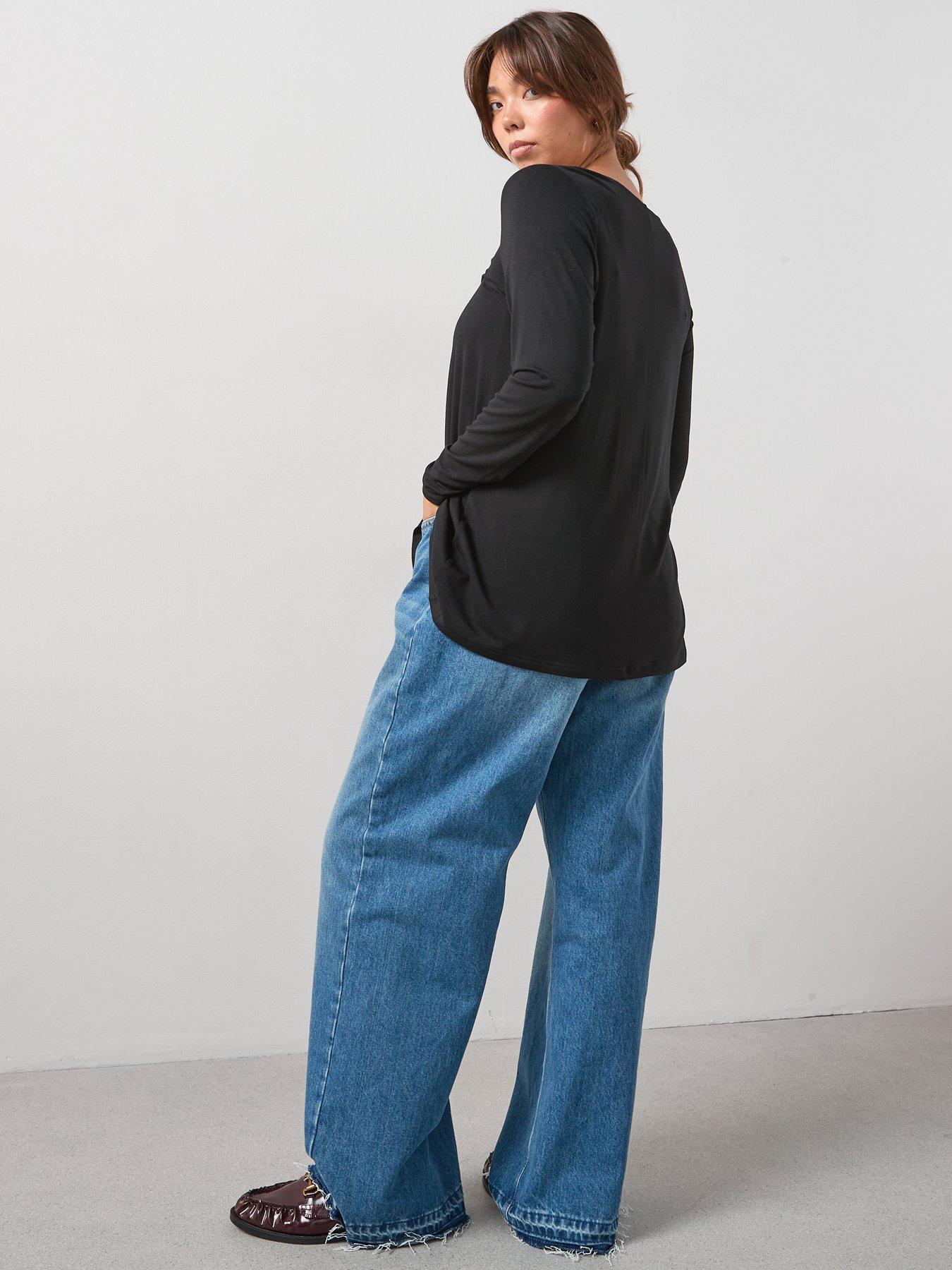 Image 2 of 6 of V by Very Curve V Neck Longline Top - Black