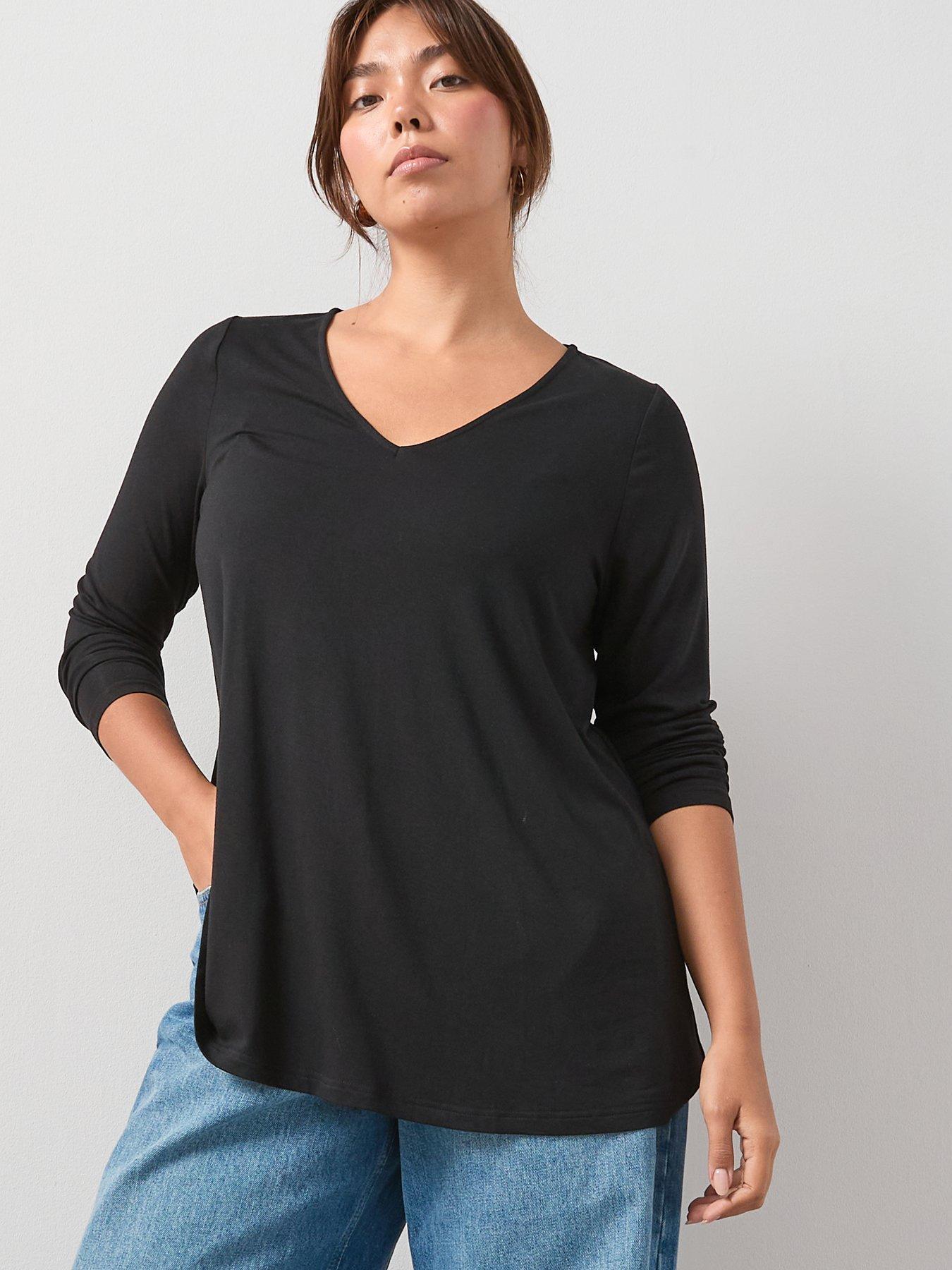 Image 5 of 6 of V by Very Curve V Neck Longline Top - Black