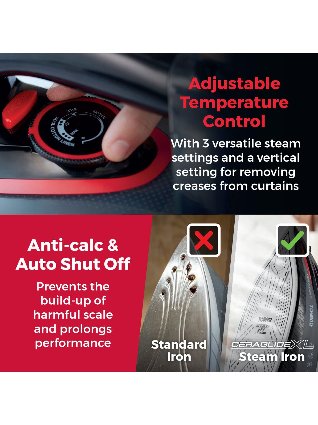 Image 4 of 7 of Tower T22032RED Steam Iron with Ceraglide XL Ceramic Soleplate - Red &amp; Black