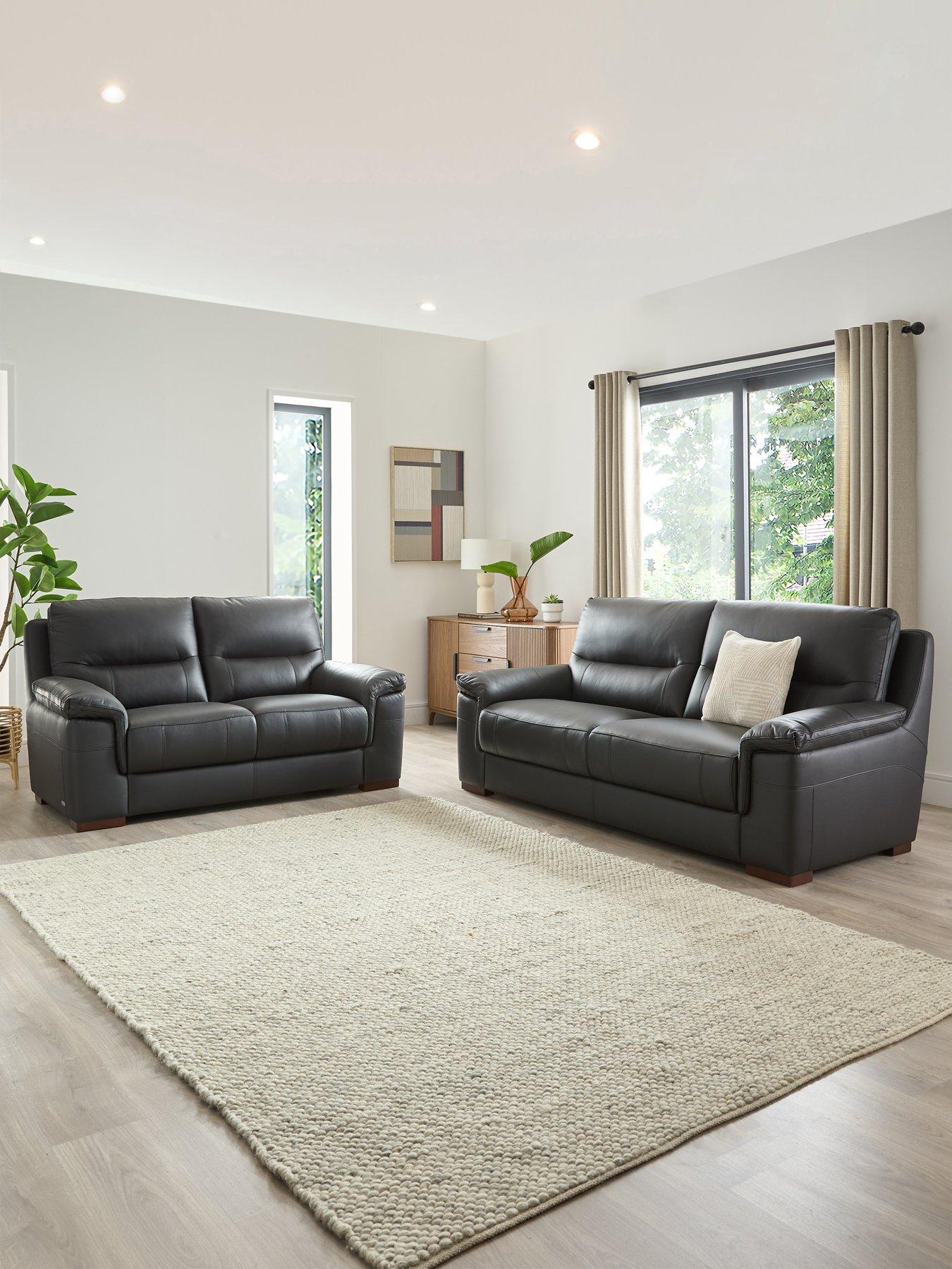 The Very Collection Prenton 3 + 2 Seater Leather Sofas