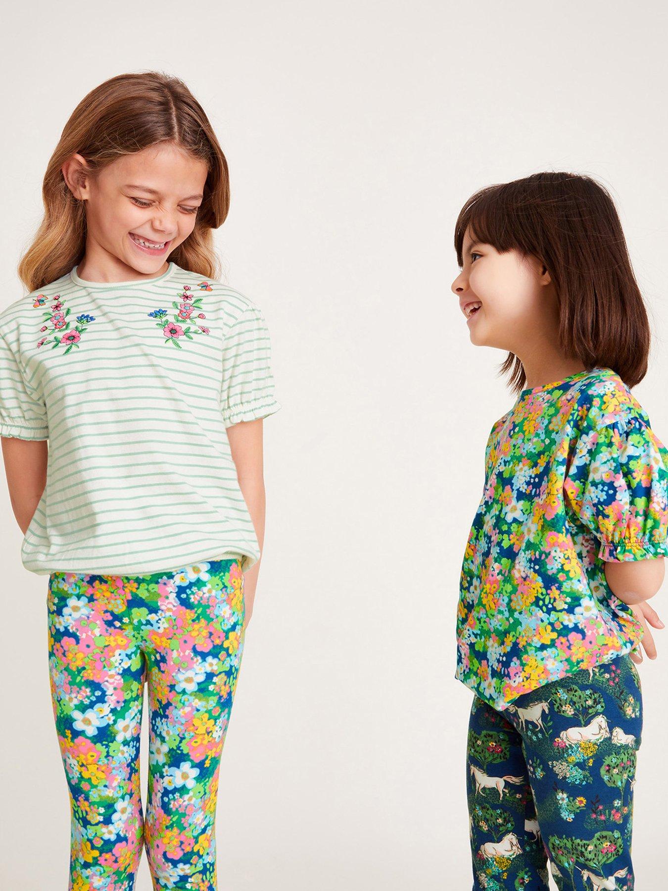  image of monsoon-girls-2-pack-stripe-floral-t-shirts-navy
