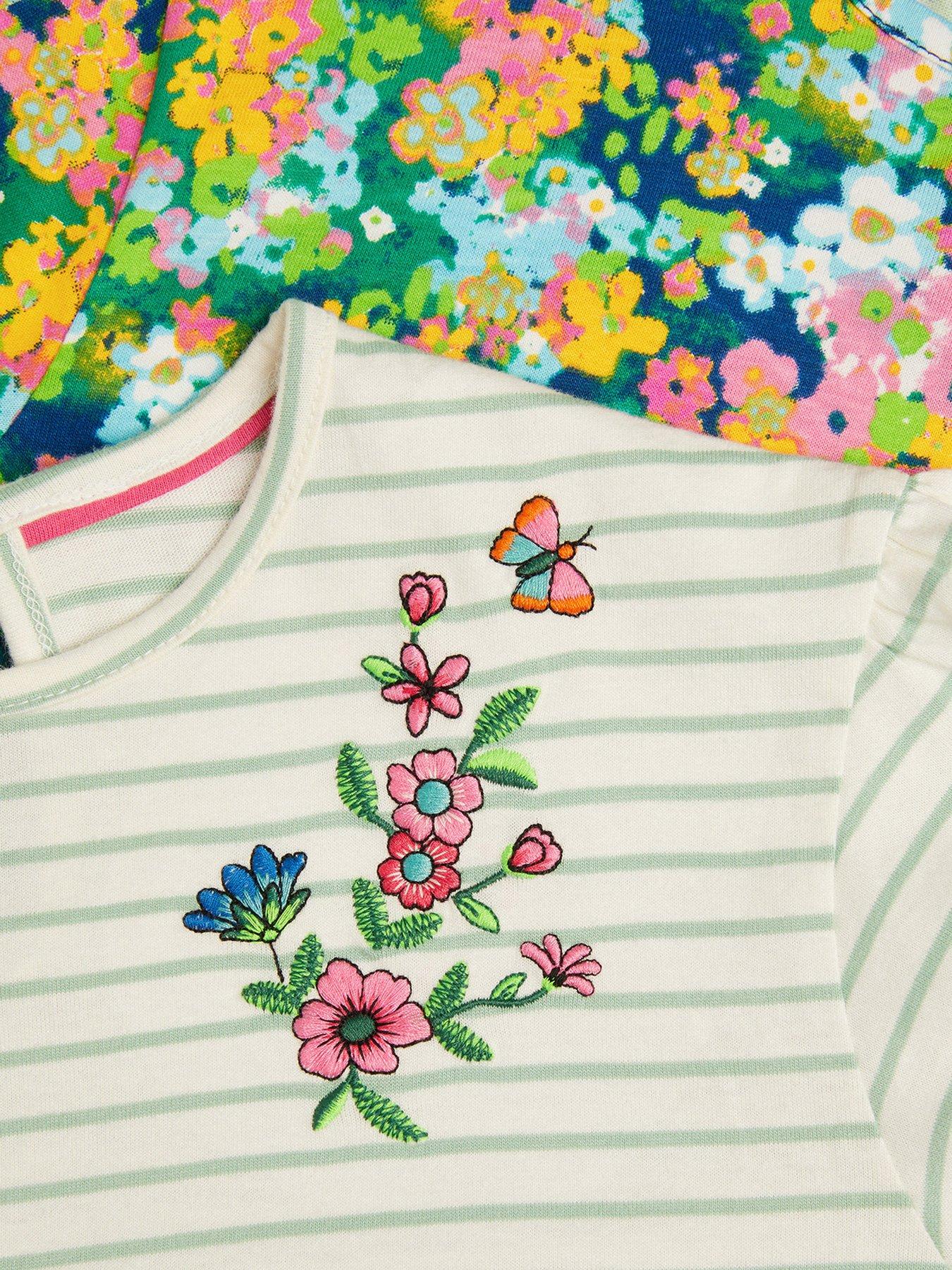  image of monsoon-girls-2-pack-stripe-floral-t-shirts-navy