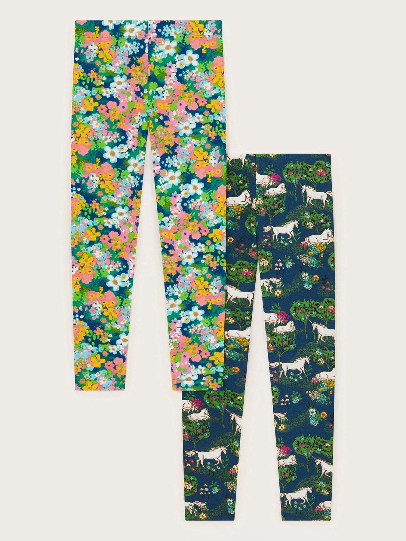 monsoon-girls-2-pack-unicorn-floral-leggings-navy