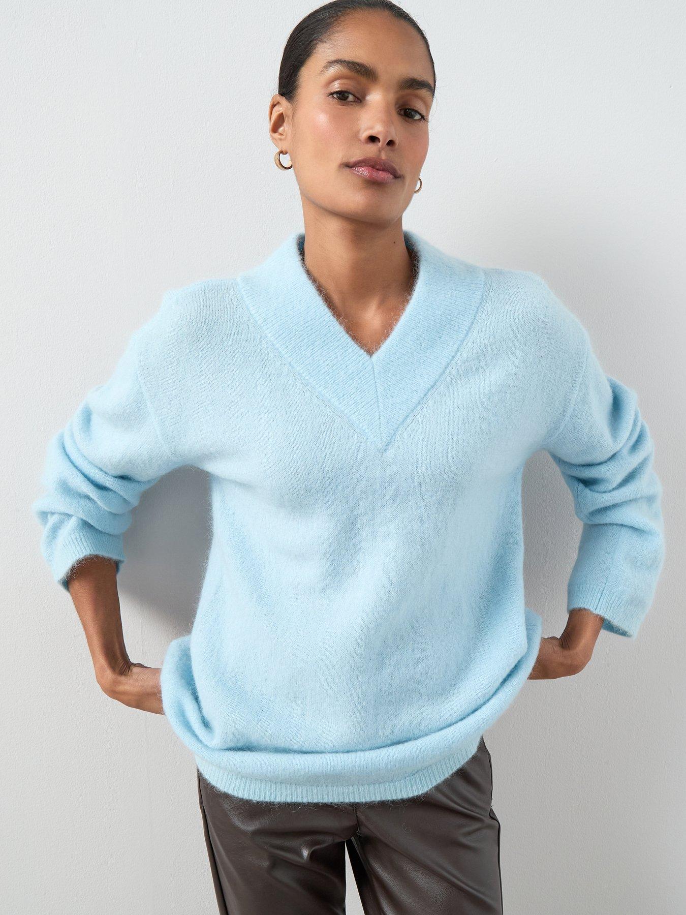 The Very Collection Mohair Wool Blend V Neck Jumper - Blue