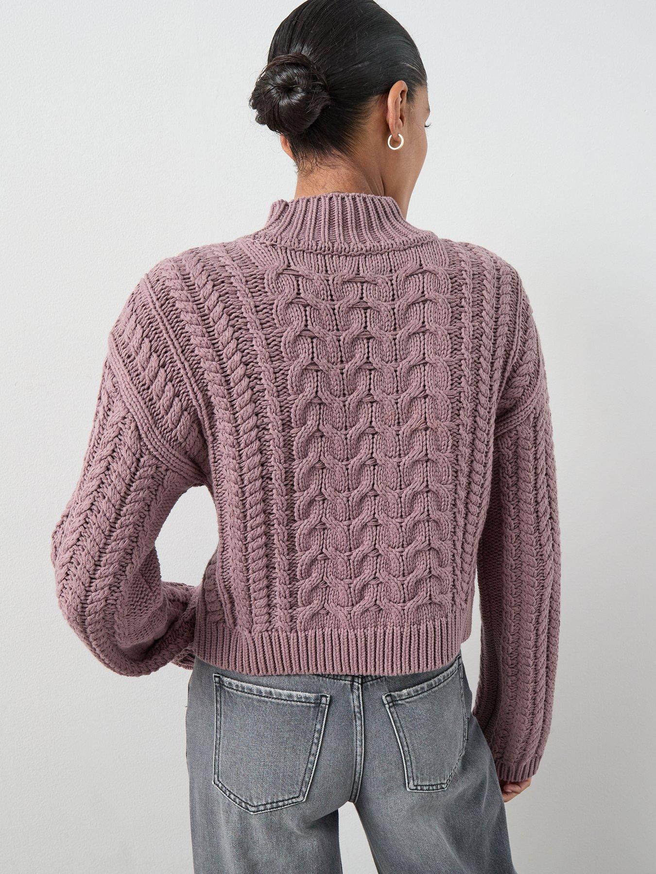 stillFront image of the-very-collection-cotton-rich-funnel-neck-cable-cropped-jumper-mauve